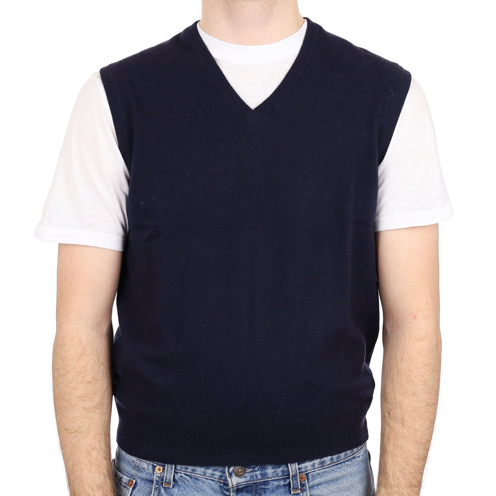 Men's Scottish Navy Cashmere V Neck Tank Top Medium