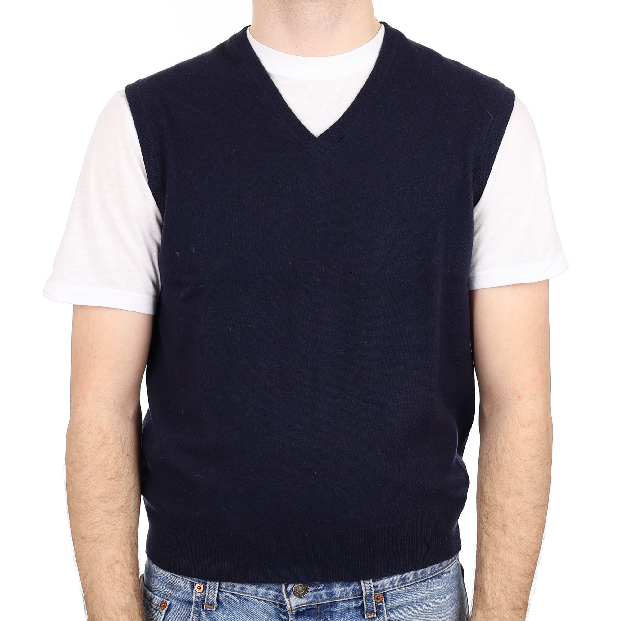 Men's Scottish Navy Cashmere V Neck Tank Top Medium