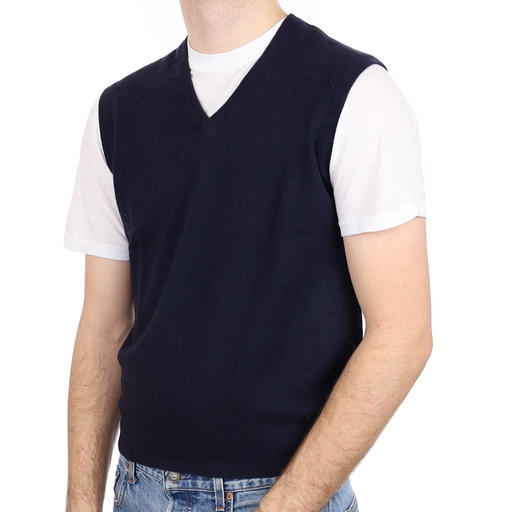 Men's Scottish Navy Cashmere V Neck Tank Top Medium