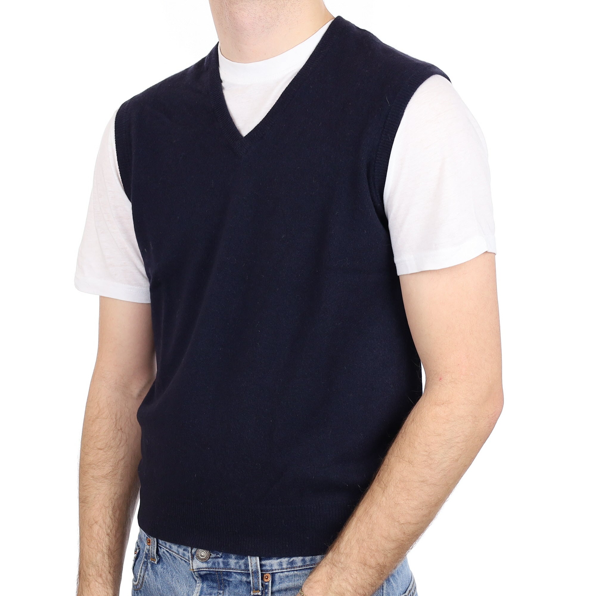 Men's Scottish Navy Cashmere V Neck Tank Top Medium