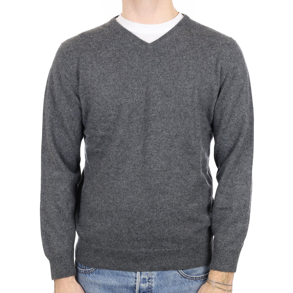 Men's Slate Grey Cashmere V Neck Jumper Medium
