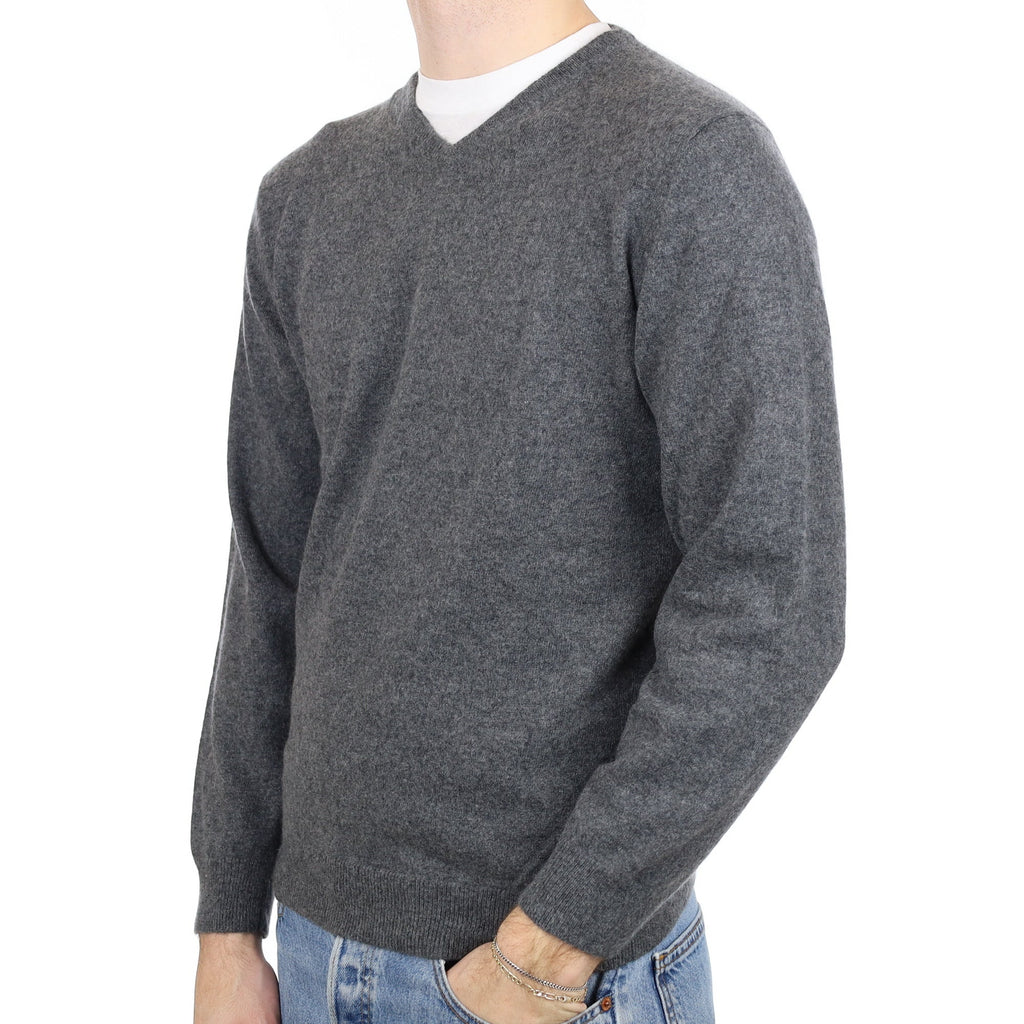 Men's Slate Grey Cashmere V Neck Jumper Medium