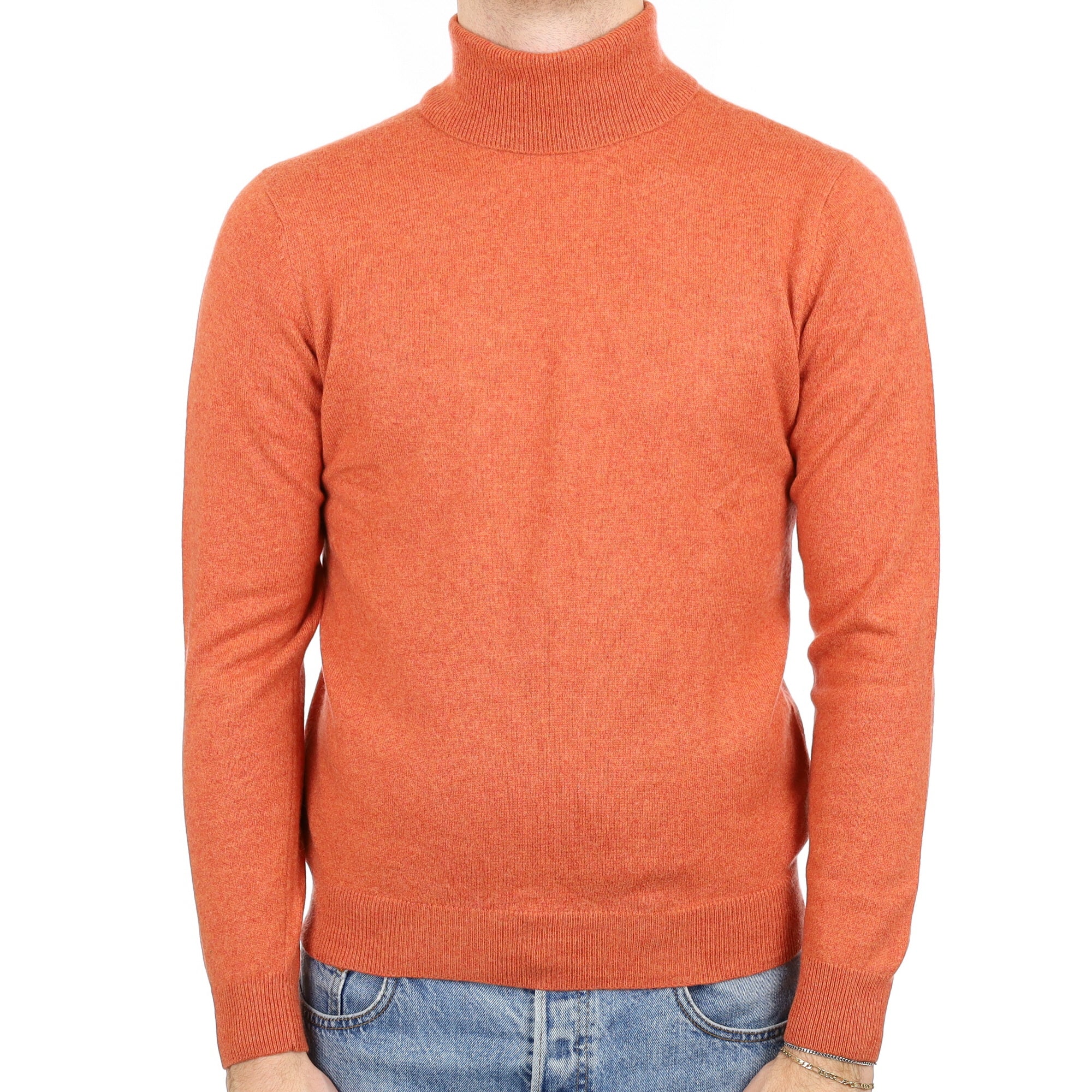 Men's Burnt Orange Cashmere Polo Neck Jumper Medium