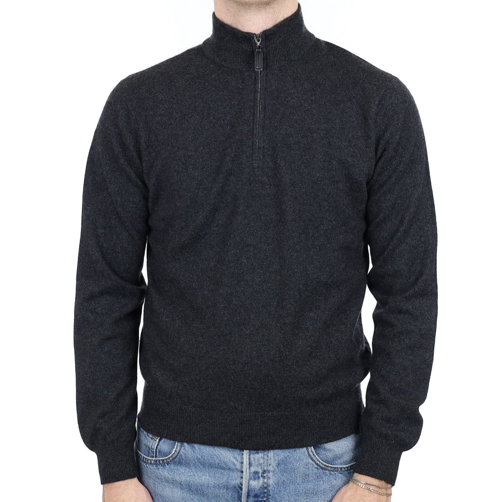 Men's Charcoal Grey Cashmere Quarter Zip Jumper Medium
