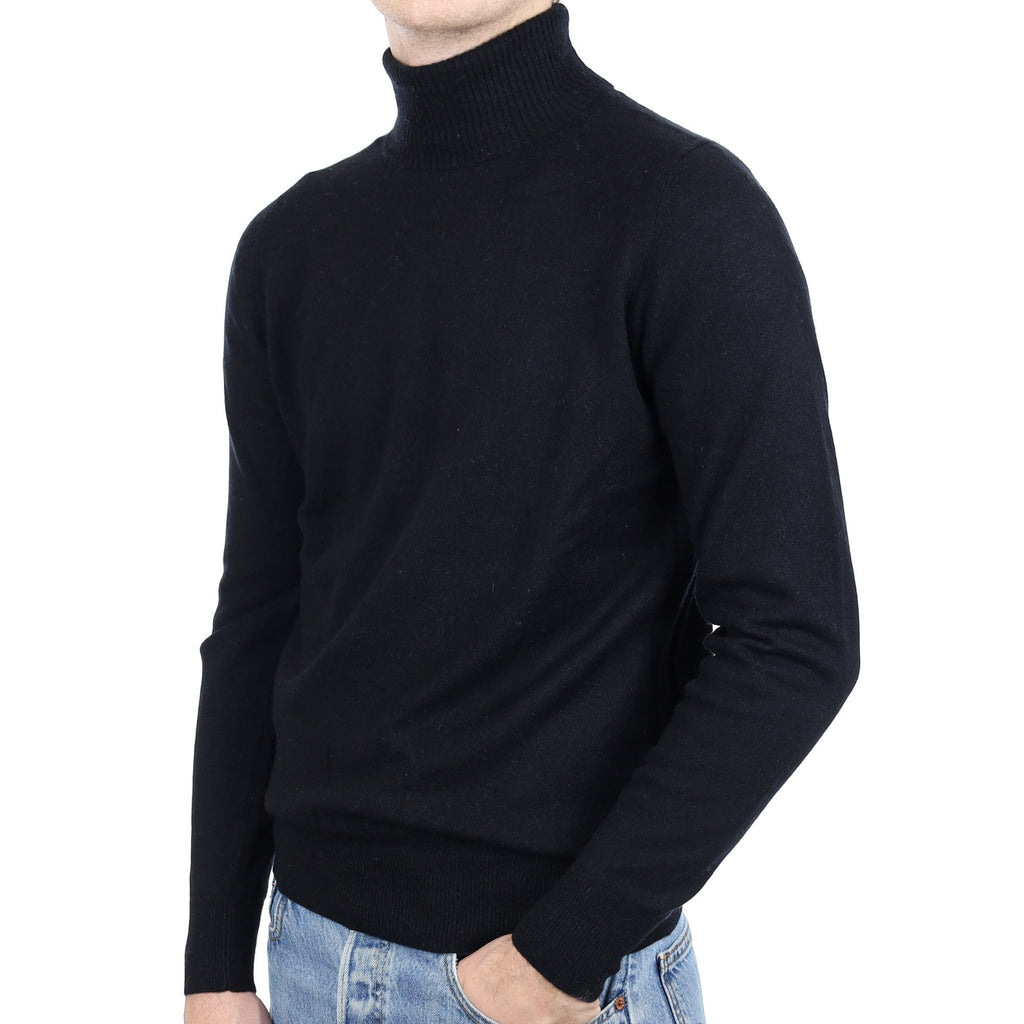 Men's Black Cashmere Polo Neck Jumper Medium