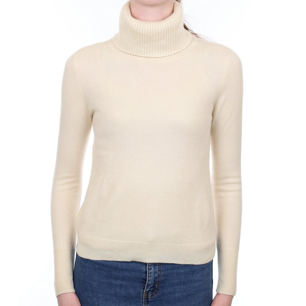 Vanilla Cream Cashmere Polo Neck Jumper Extra Small