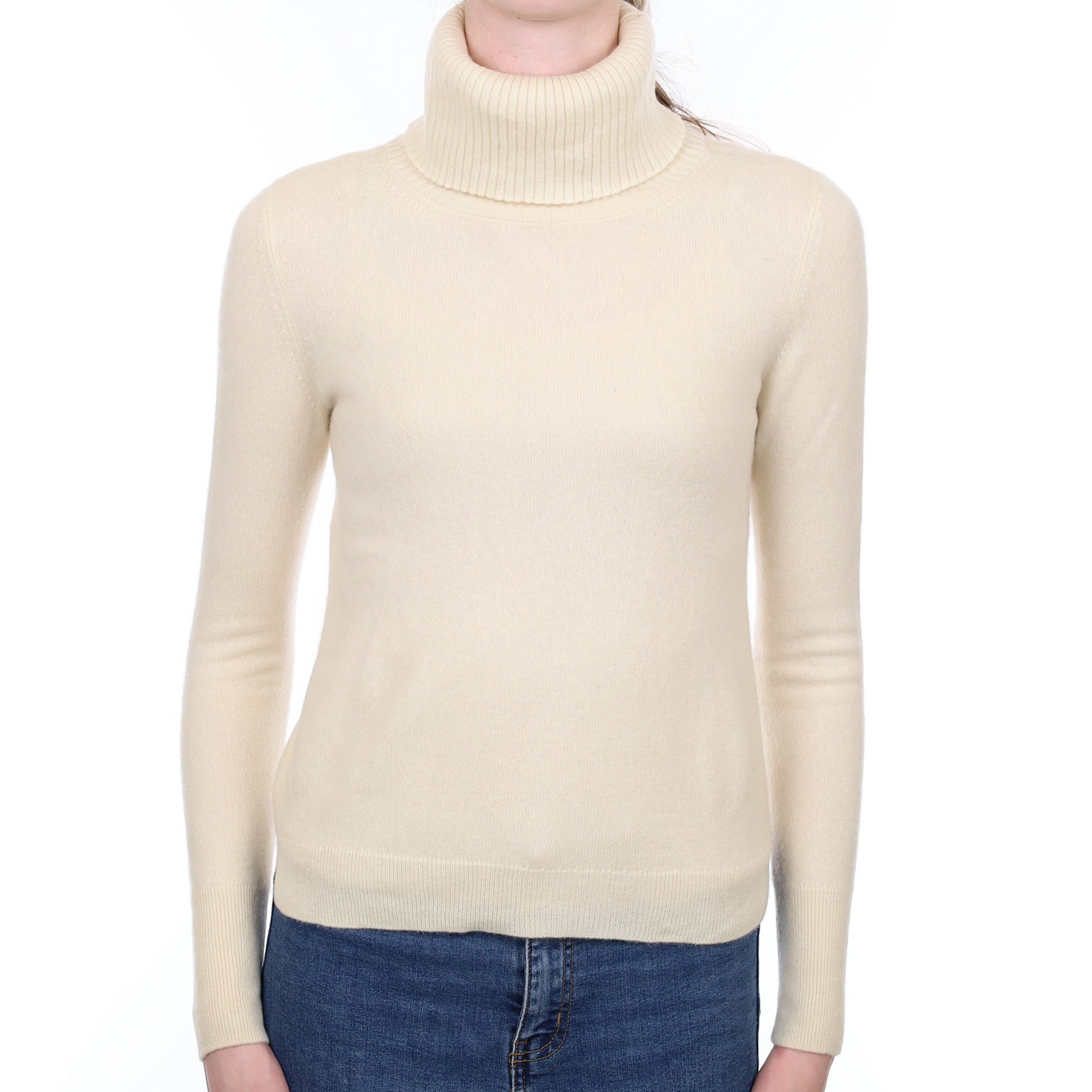 Vanilla Cream Cashmere Polo Neck Jumper Extra Small