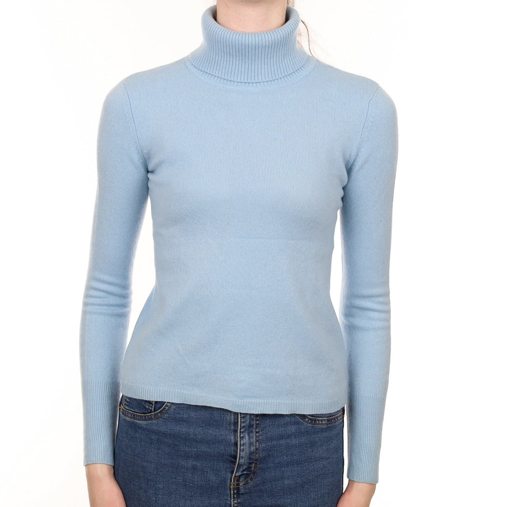Sky Blue Cashmere Polo Neck Jumper Extra Small