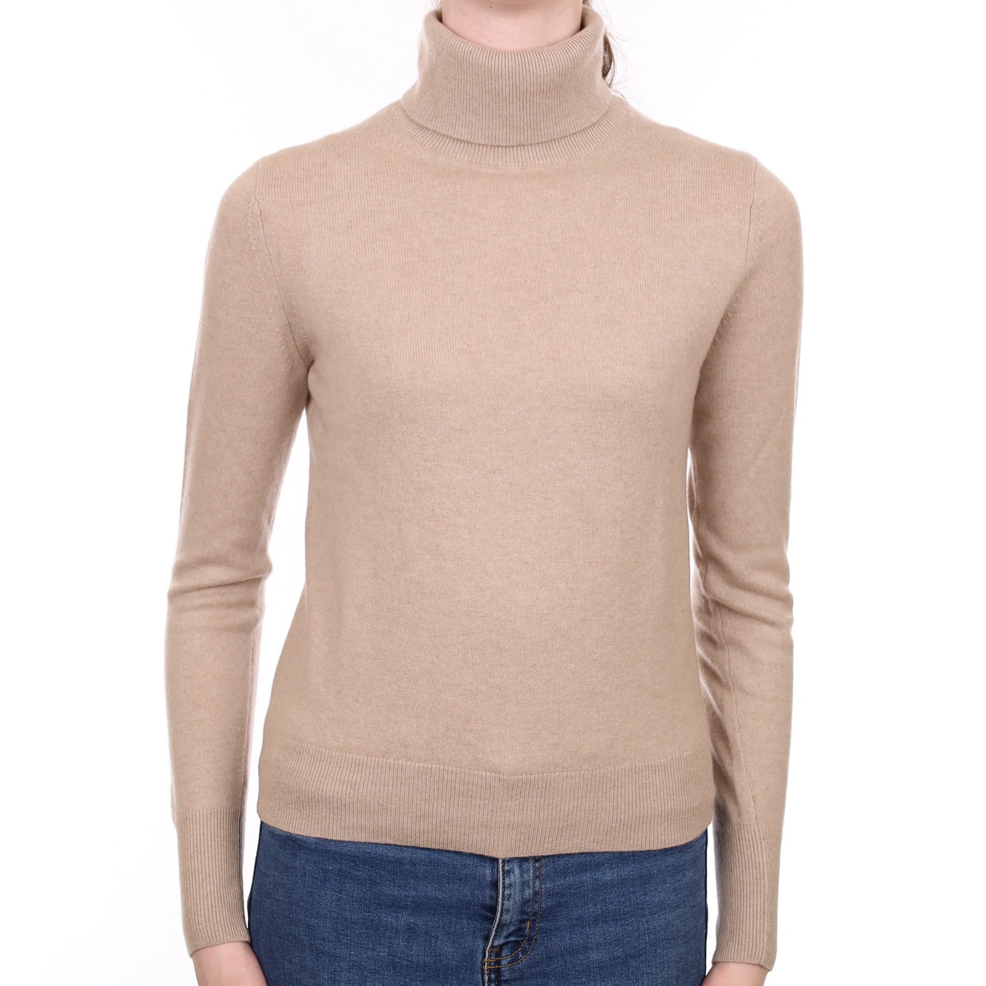 Putty Beige Cashmere Polo Neck Jumper Extra Small