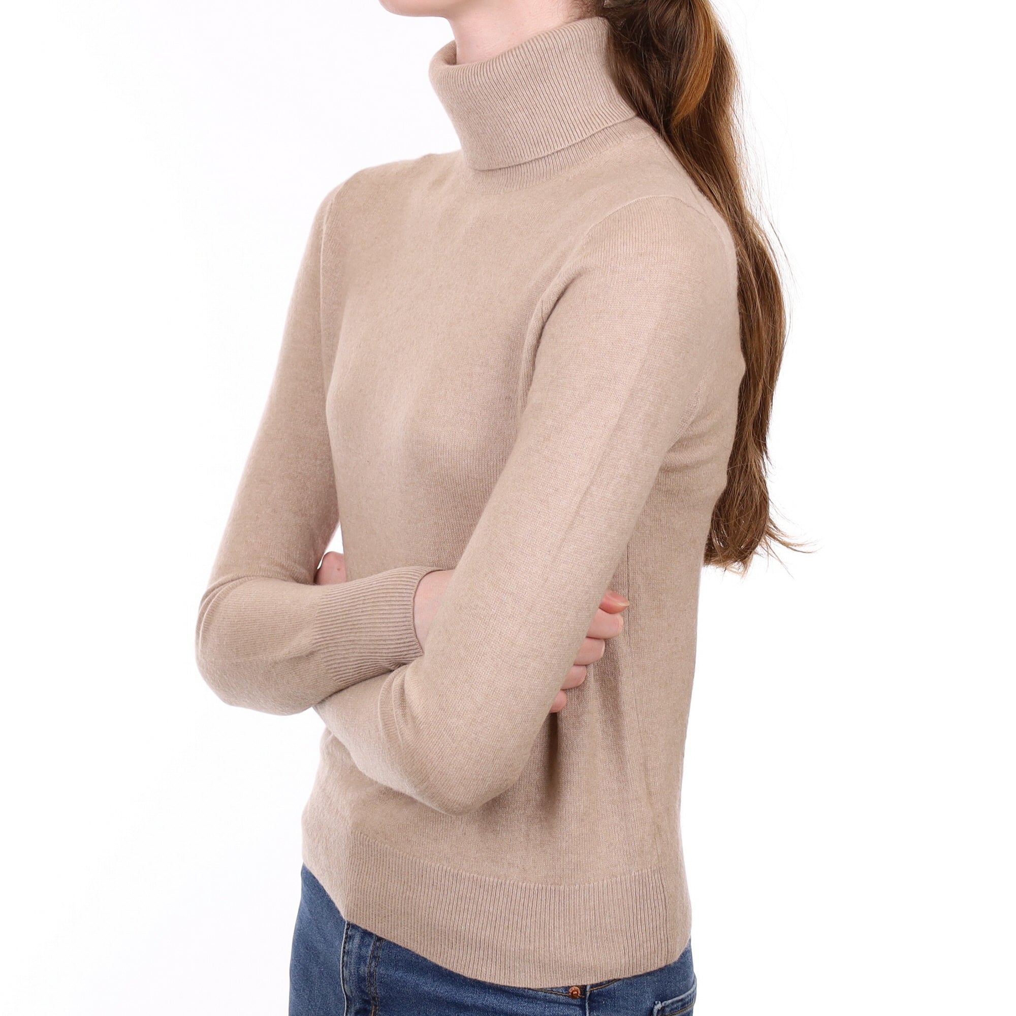 Putty Beige Cashmere Polo Neck Jumper Extra Small