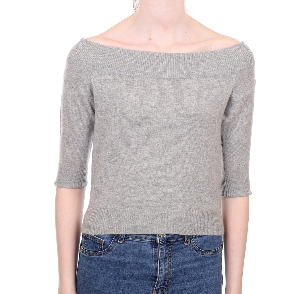 Smoke Grey Cashmere Off Shoulder Jumper Extra Small