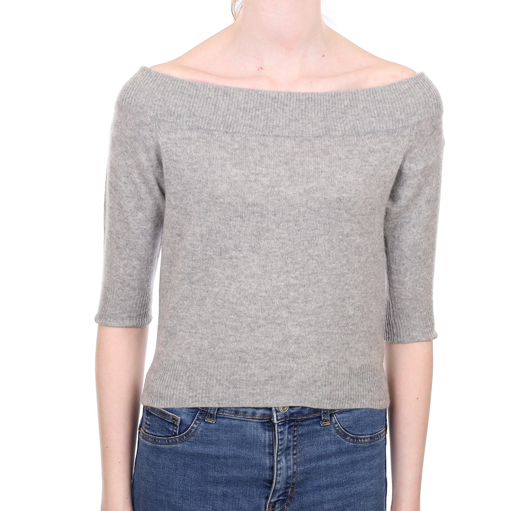Smoke Grey Cashmere Off Shoulder Jumper Extra Small