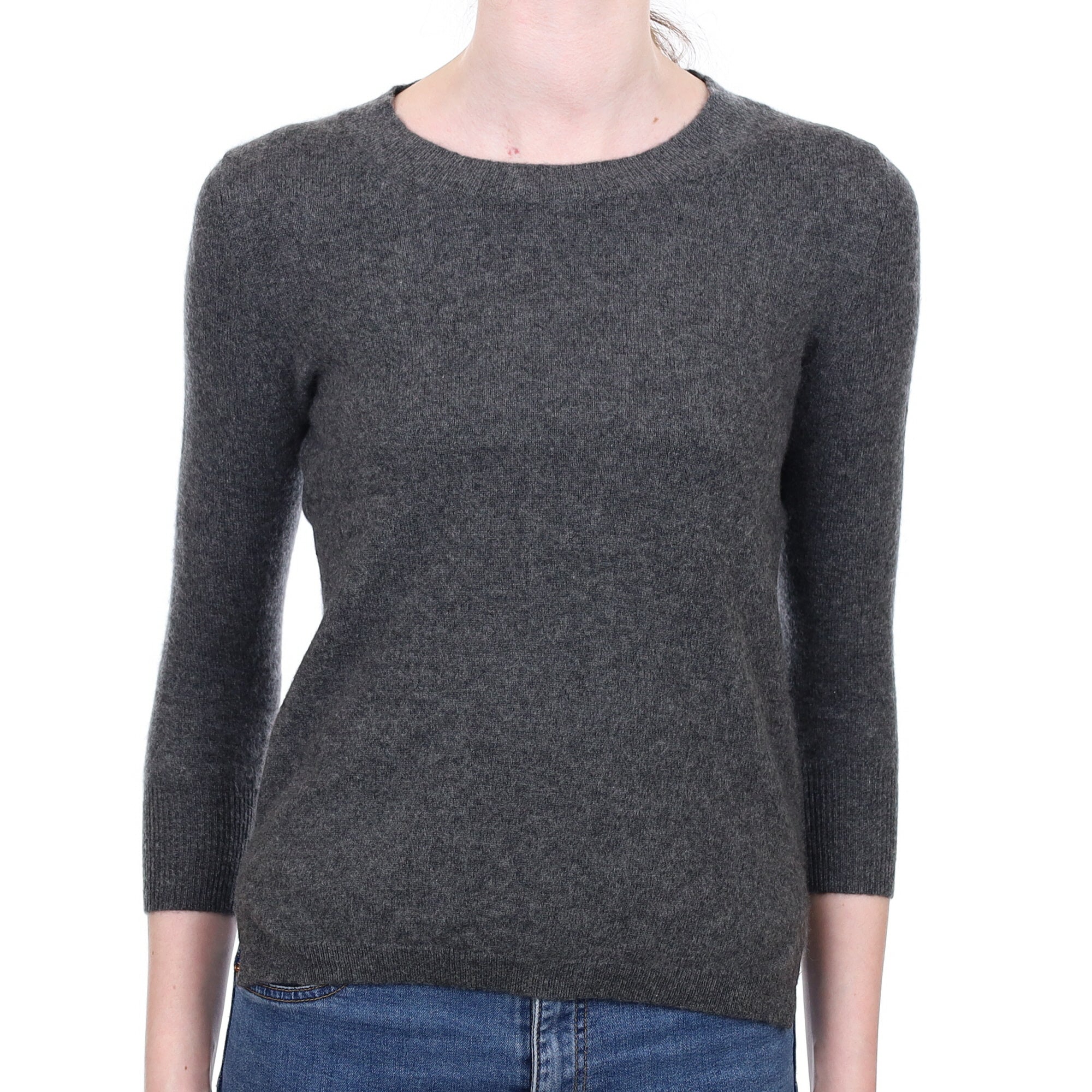 Charcoal Grey Cashmere Crew Neck Jumper Extra Extra Small