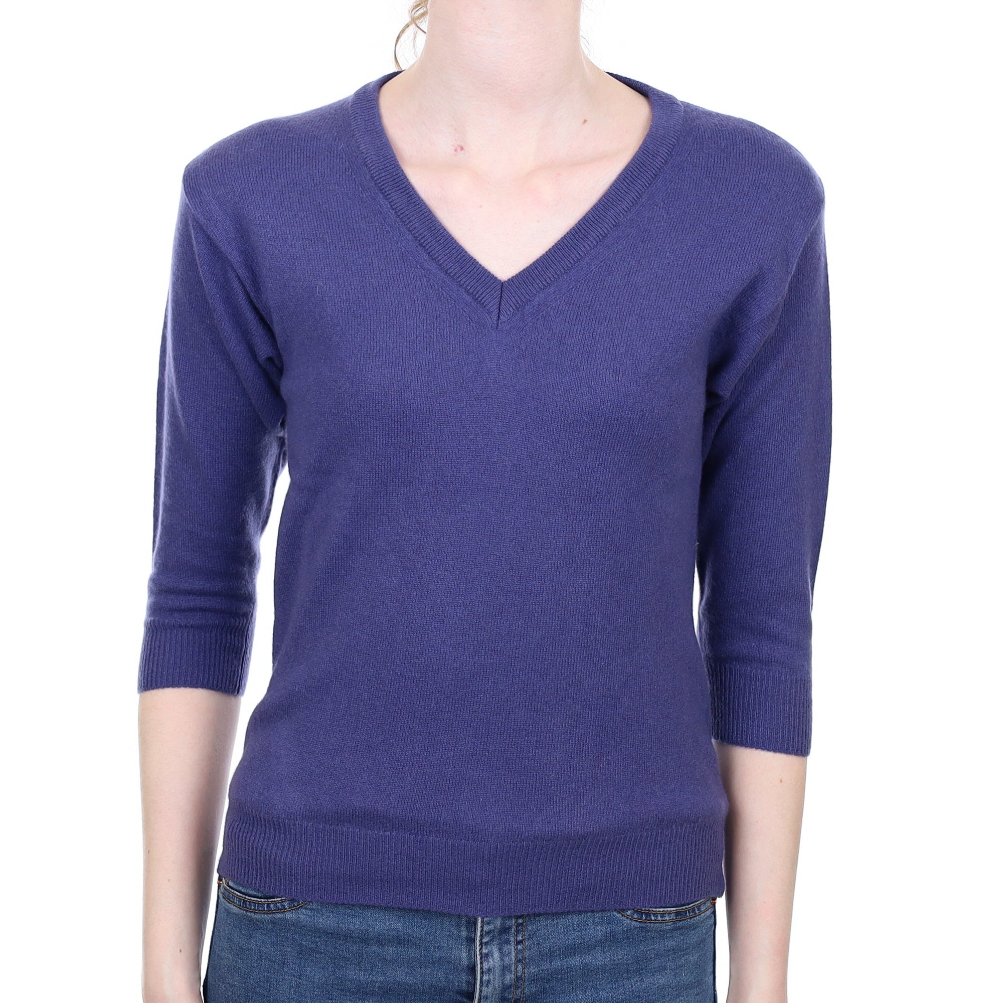 Amethyst Purple Cashmere V Neck Jumper Extra Small