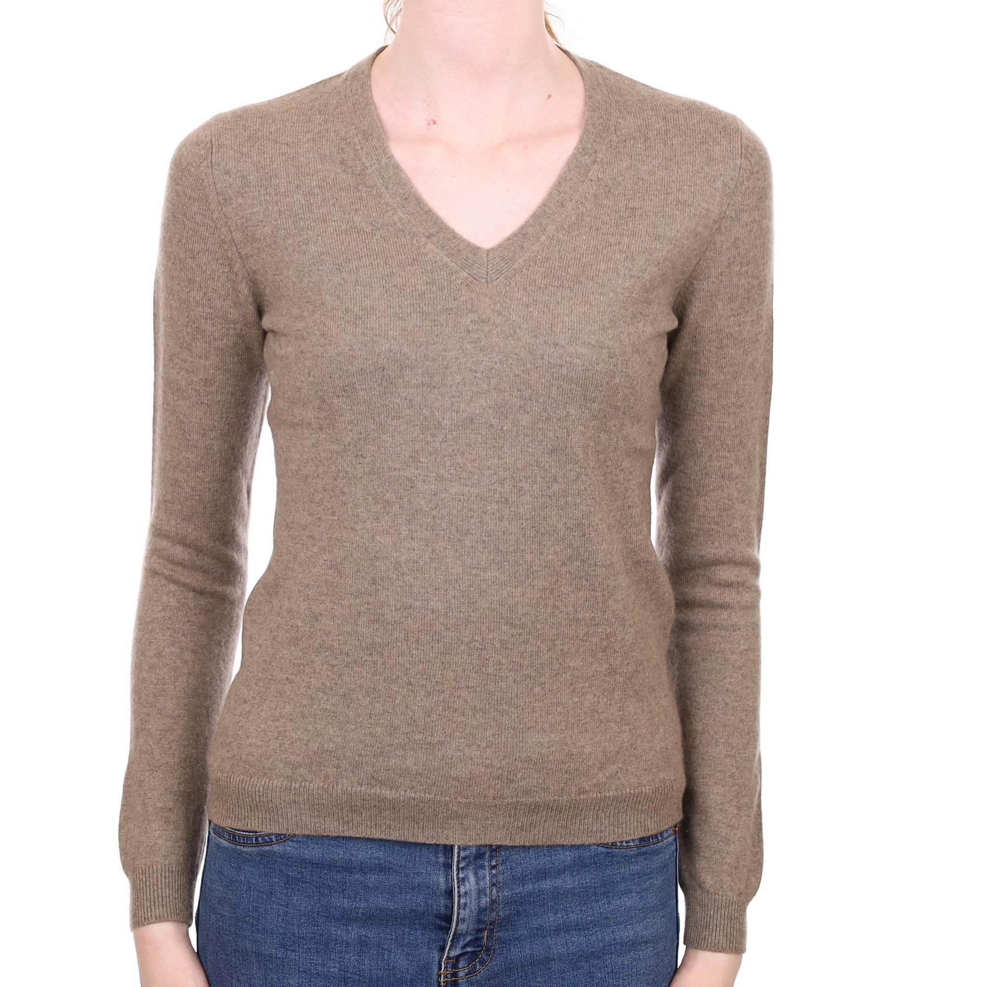 Mocha Brown Cashmere V Neck Jumper Extra Small