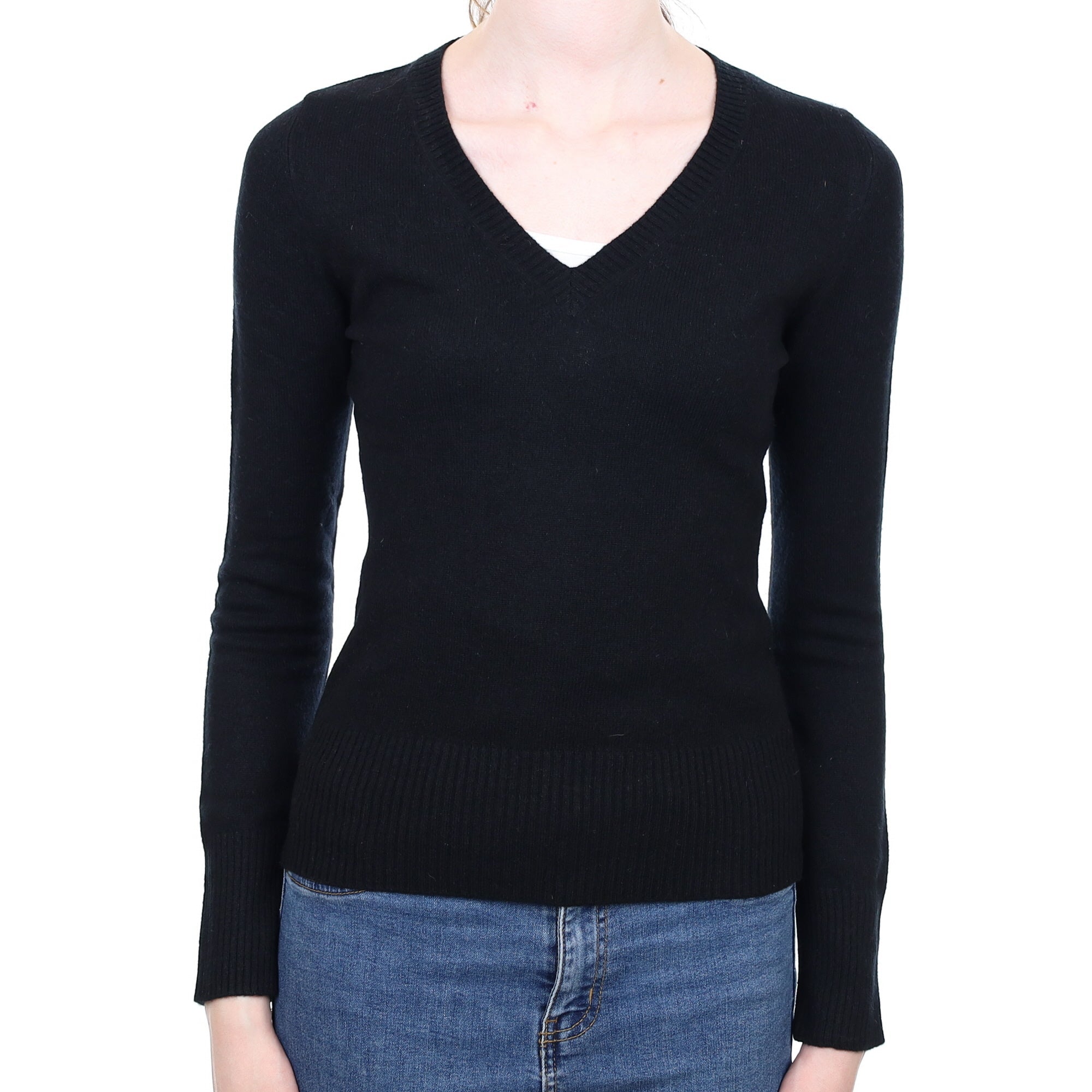 Black Cashmere V Neck Jumper Extra Small