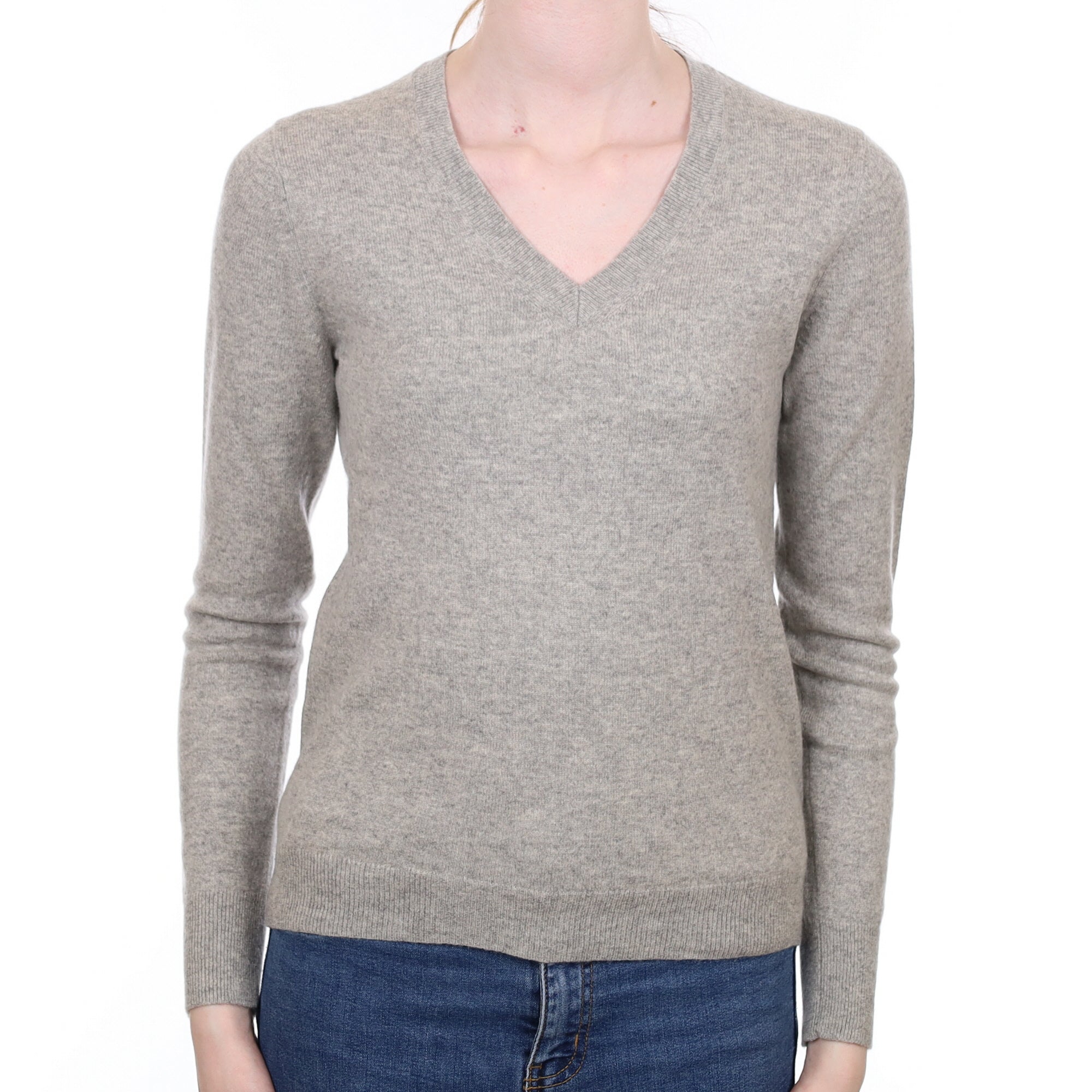 Smoke Grey Cashmere V Neck Jumper Extra Small