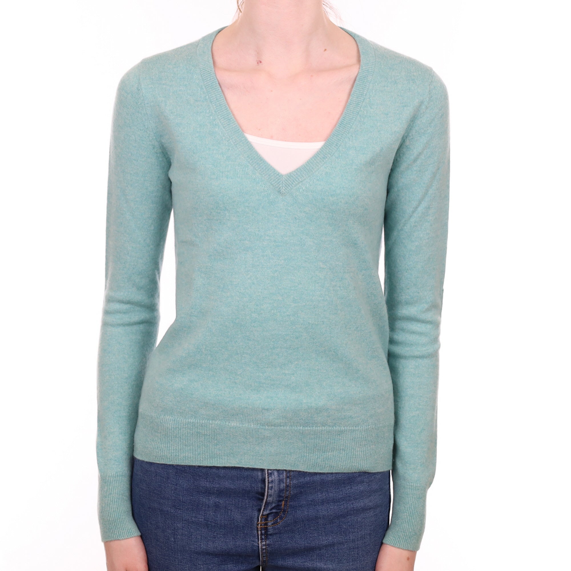 Pale Aqua Green Cashmere V Neck Jumper Extra Small