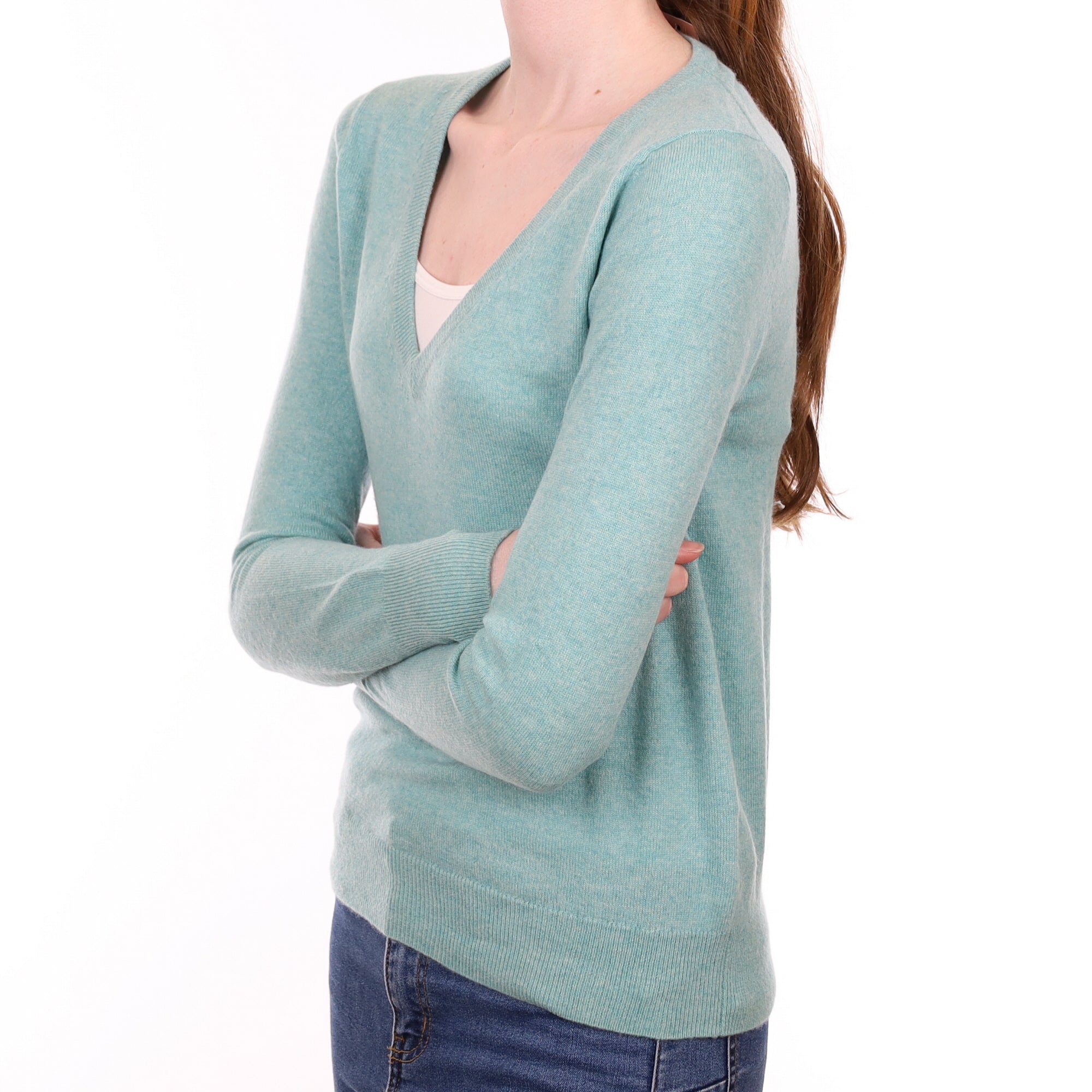 Pale Aqua Green Cashmere V Neck Jumper Extra Small