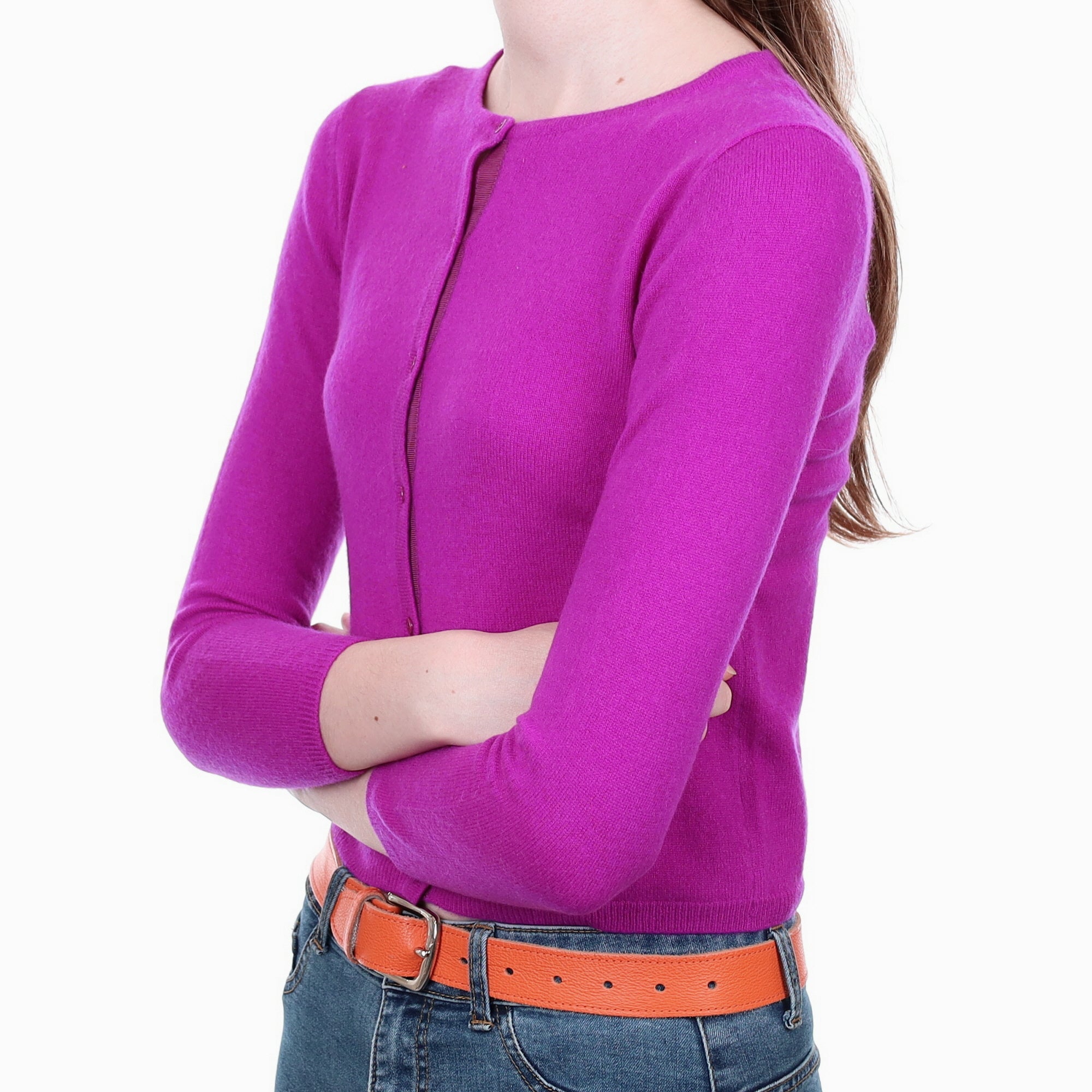 Magenta Purple Cashmere Crew Neck Cardigan Extra Small