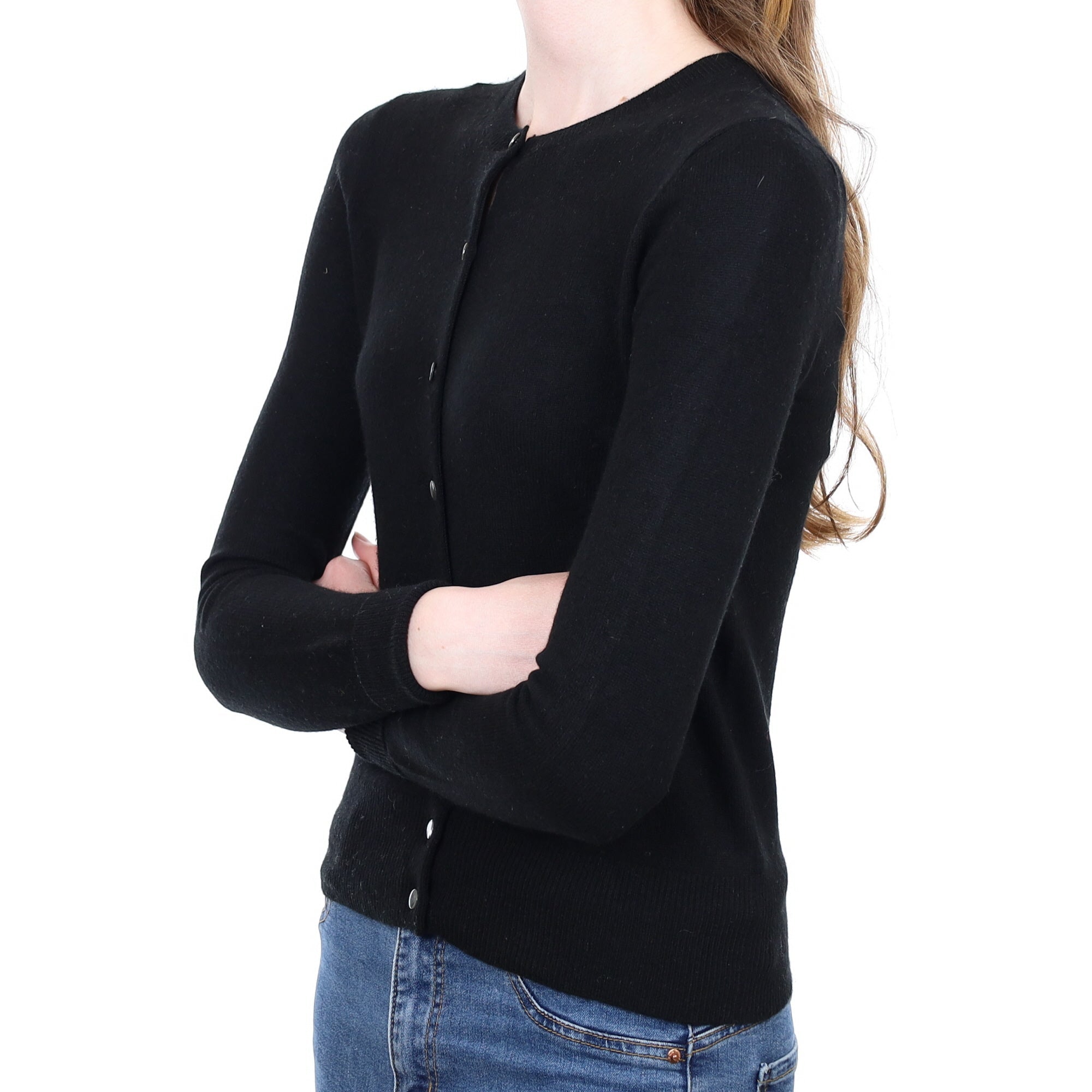 Black Cashmere Crew Neck Cardigan Extra Small