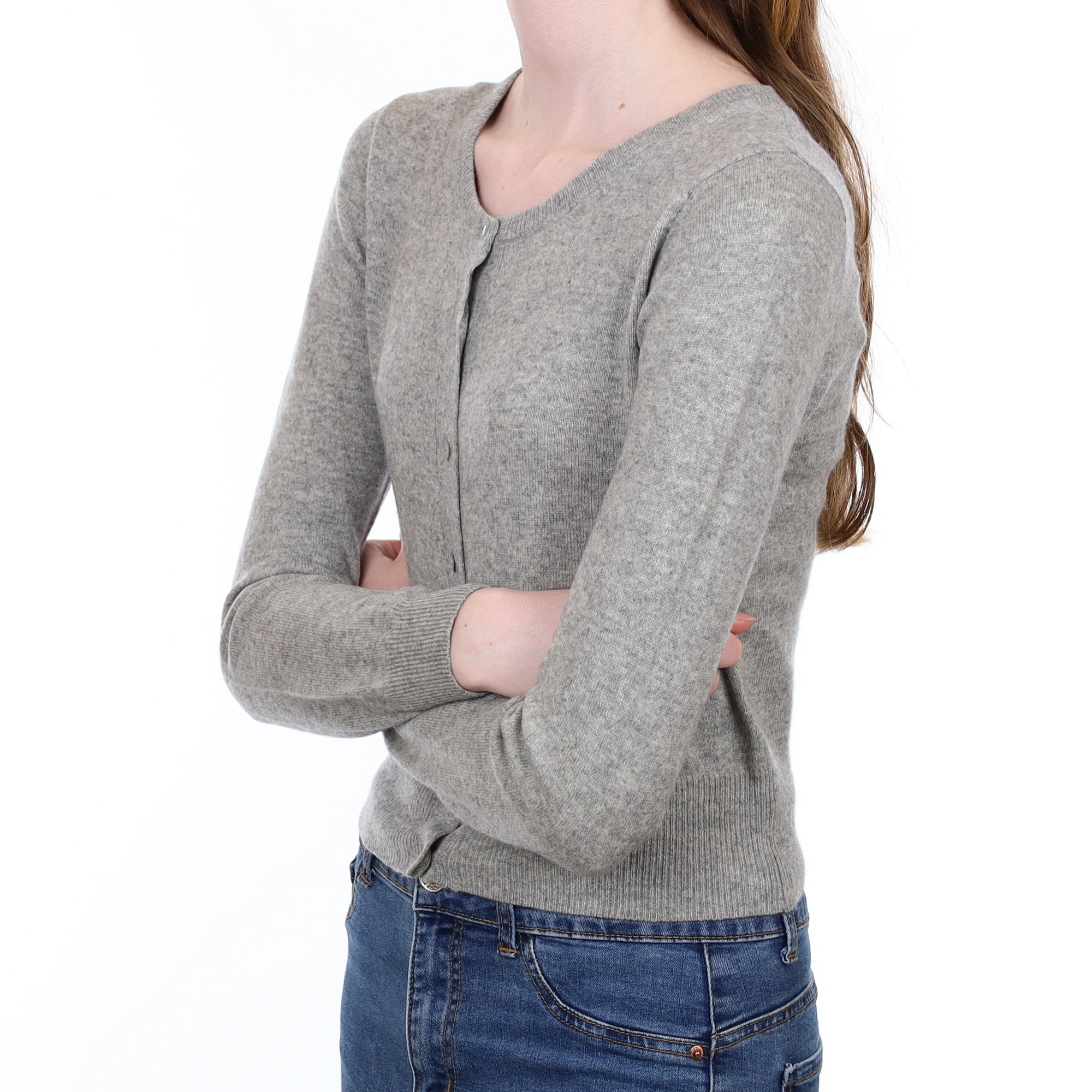 Smoke Grey Cashmere Crew Neck Cardigan Extra Small