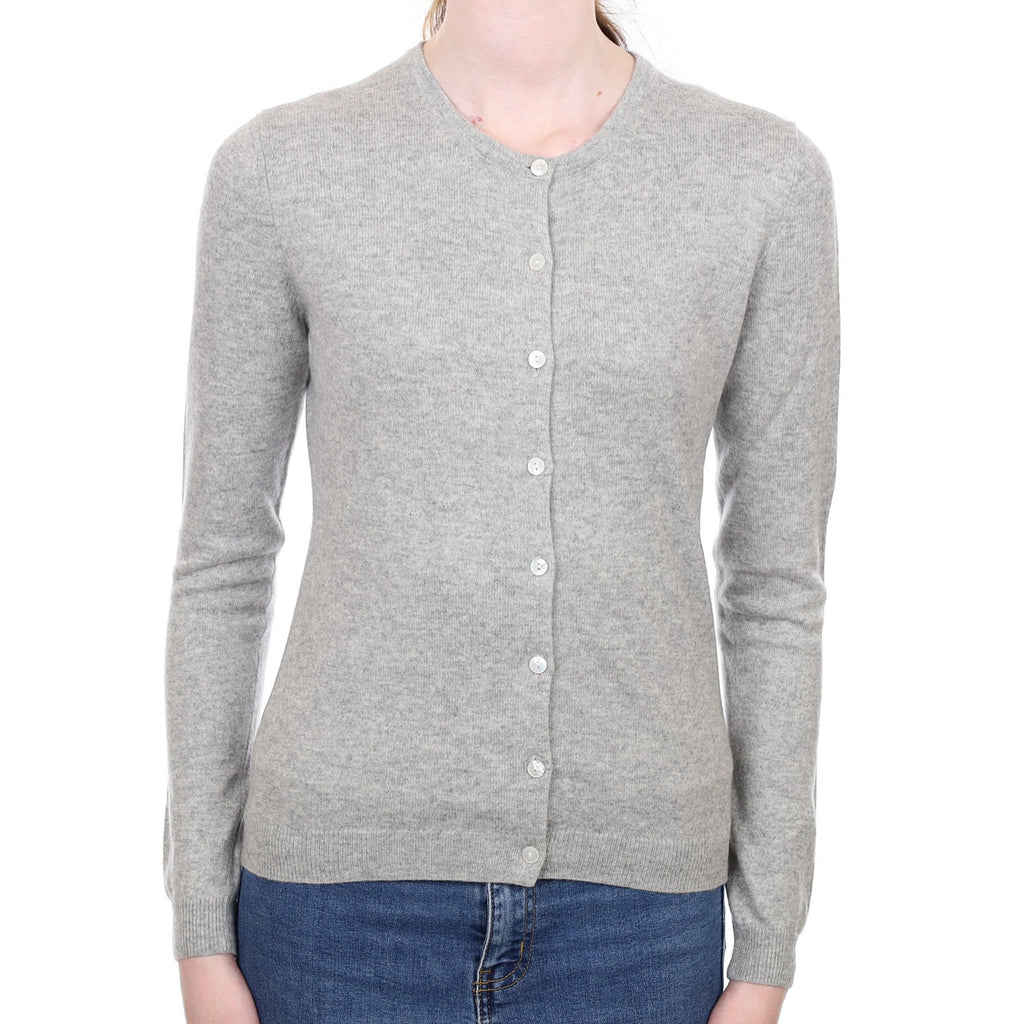 Smoke Grey Cashmere Crew Neck Cardigan Extra Small