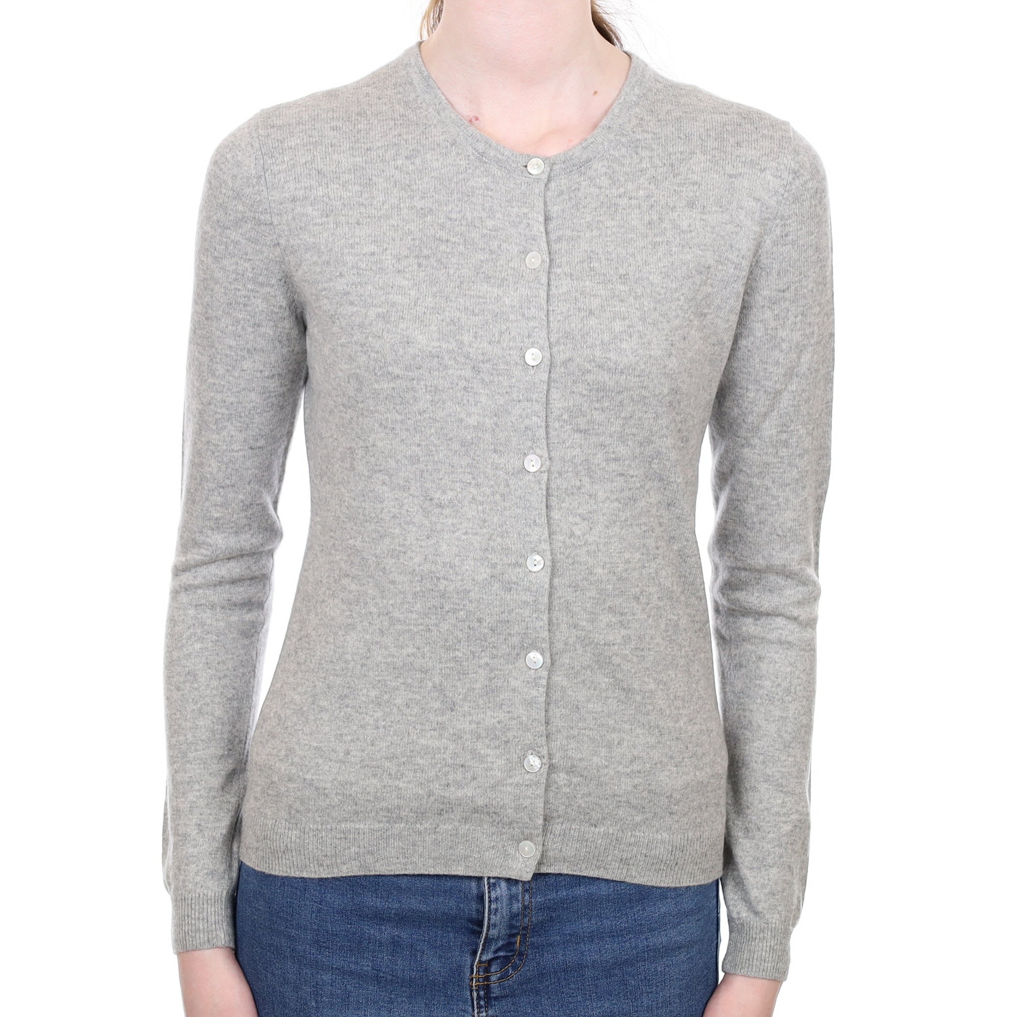 Smoke Grey Cashmere Crew Neck Cardigan Extra Small