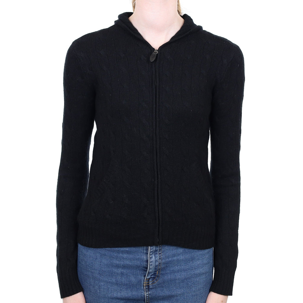 Black Cashmere Cable Hoodie Extra Small