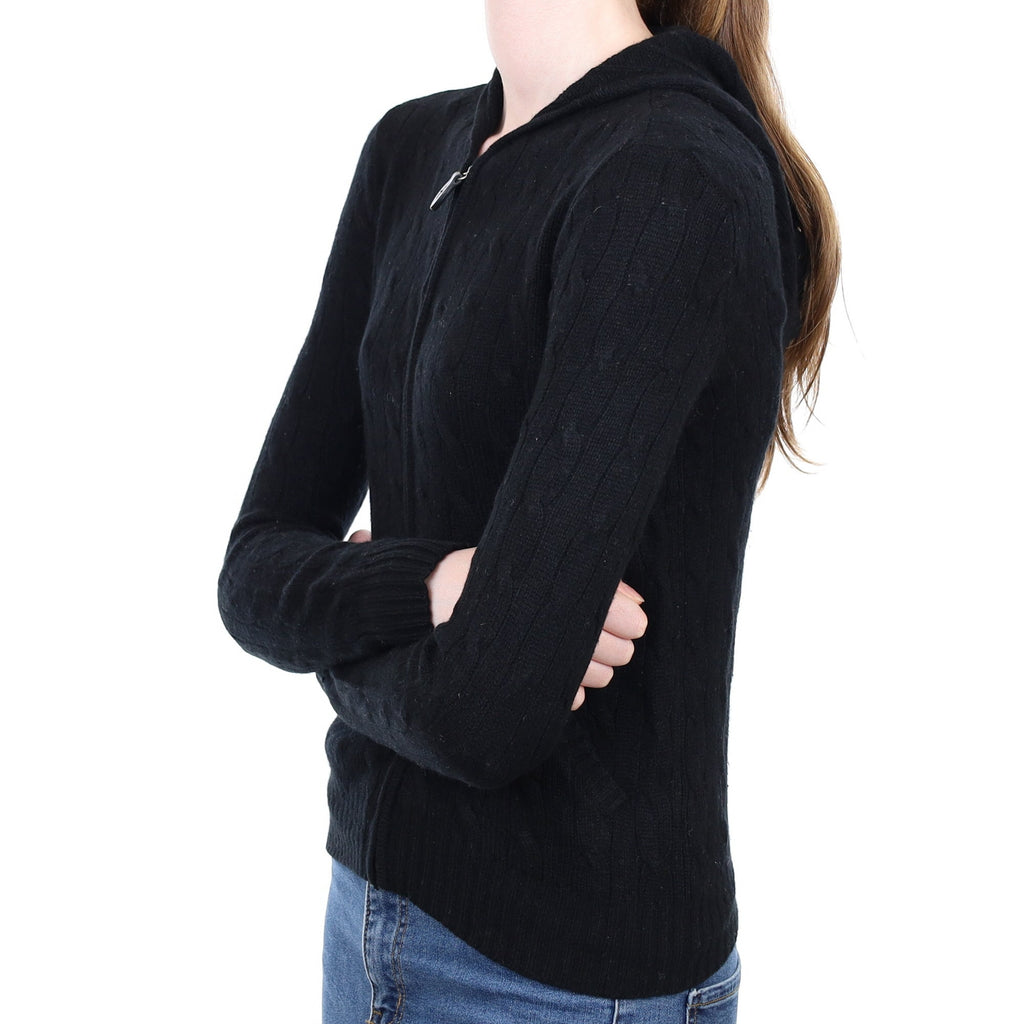 Black Cashmere Cable Hoodie Extra Small