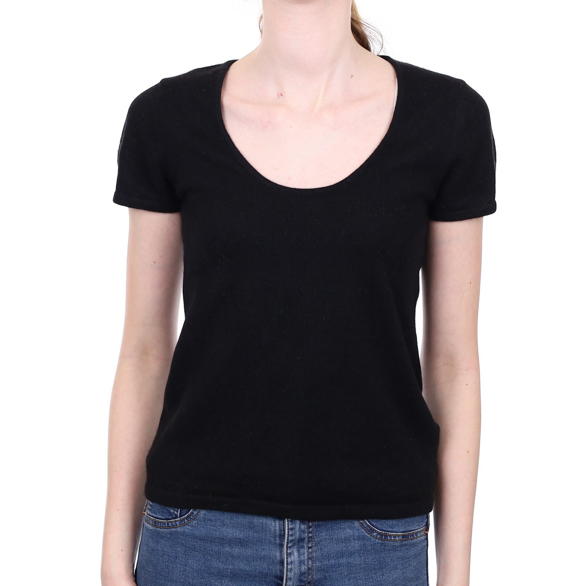 Black Cashmere Short Sleeved Scoop Neck Jumper Extra Small