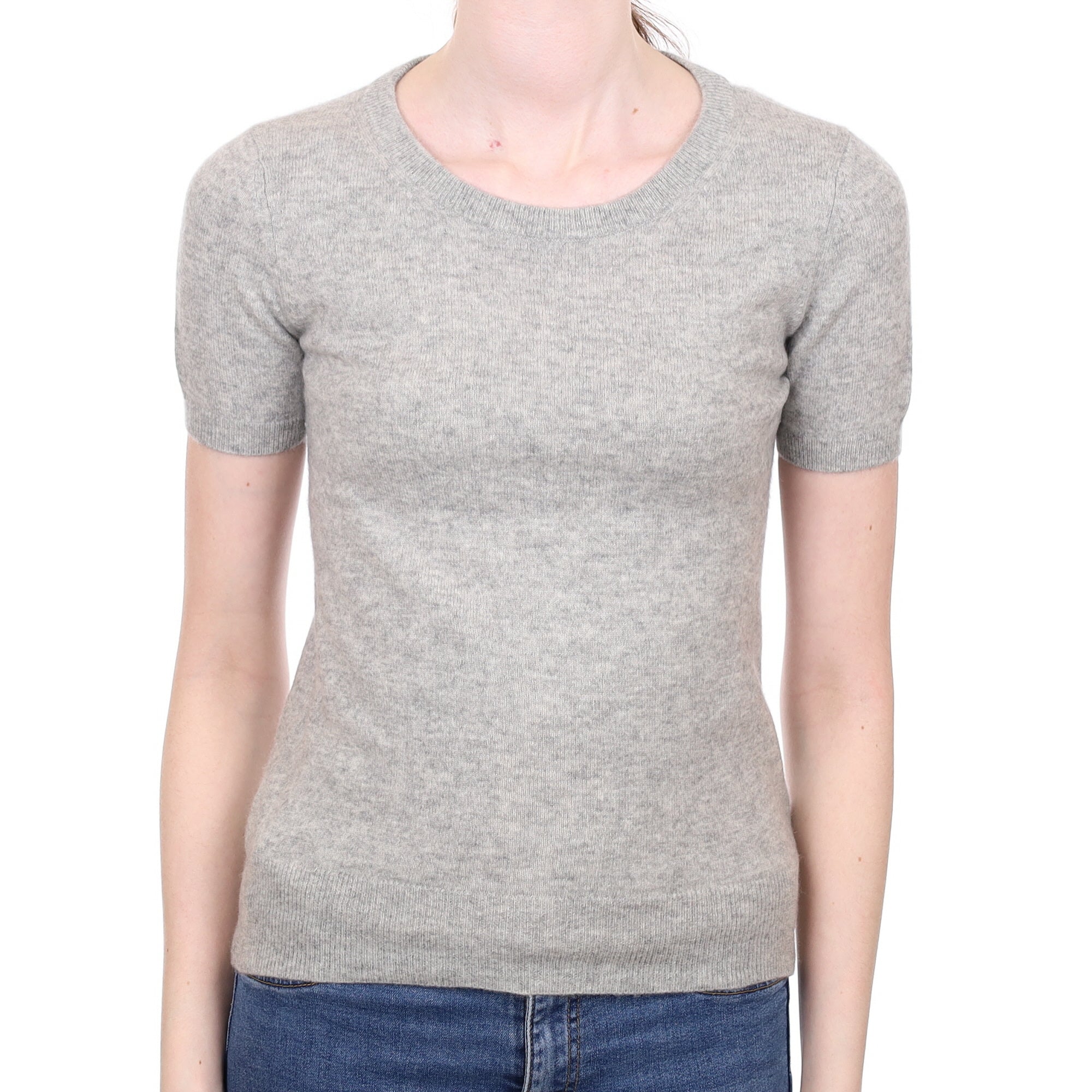 Smoke Grey Cashmere Short Sleeves Crew Neck Jumper Extra Small