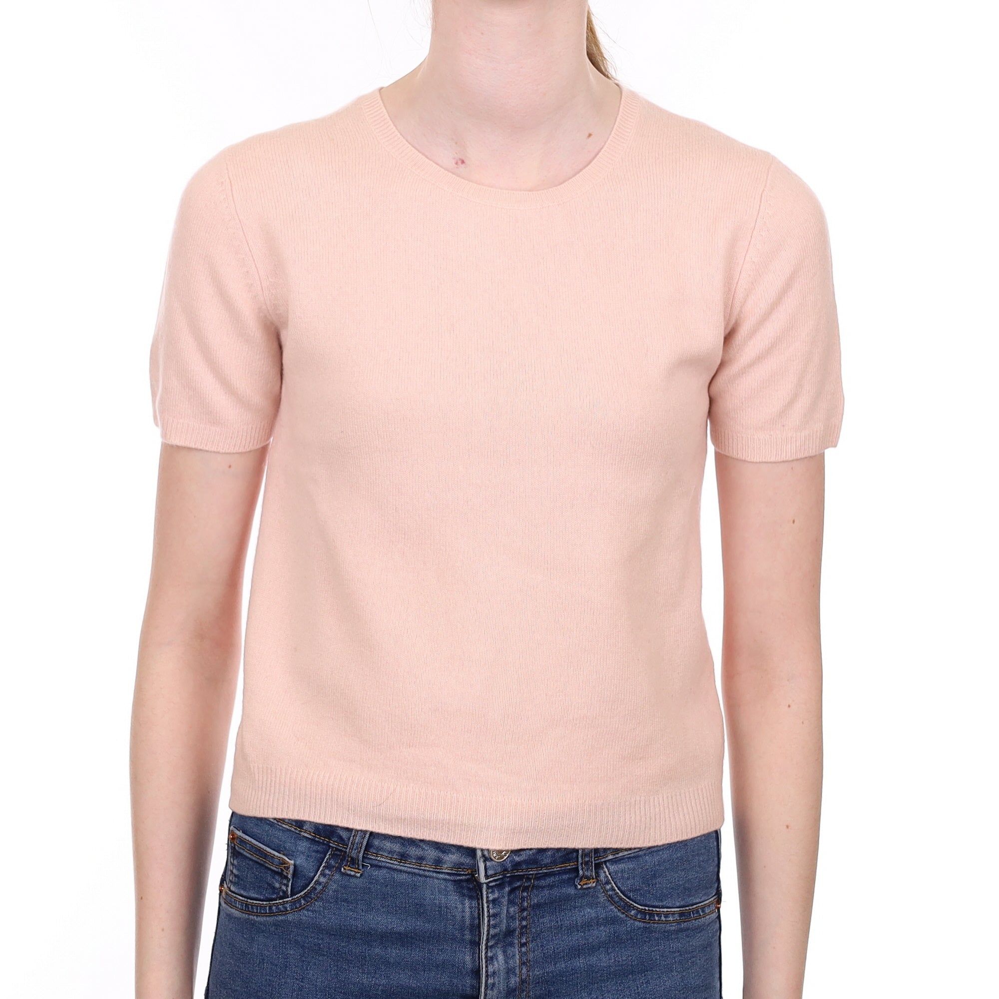 Shell Pink Cashmere Short Sleeved Crew Neck Jumper Extra Small