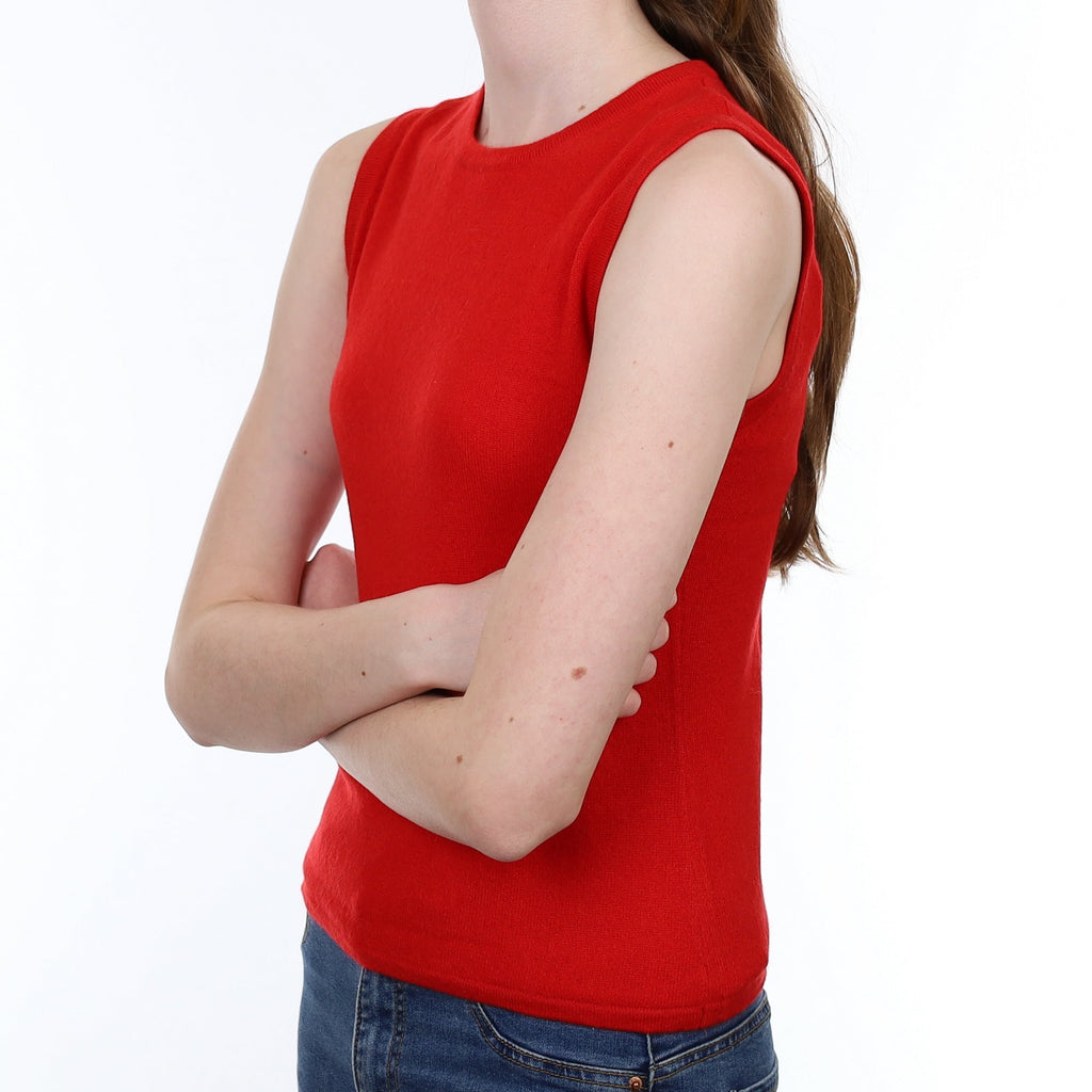 Spanish Red Cashmere Crew Neck Tank Top Extra Small