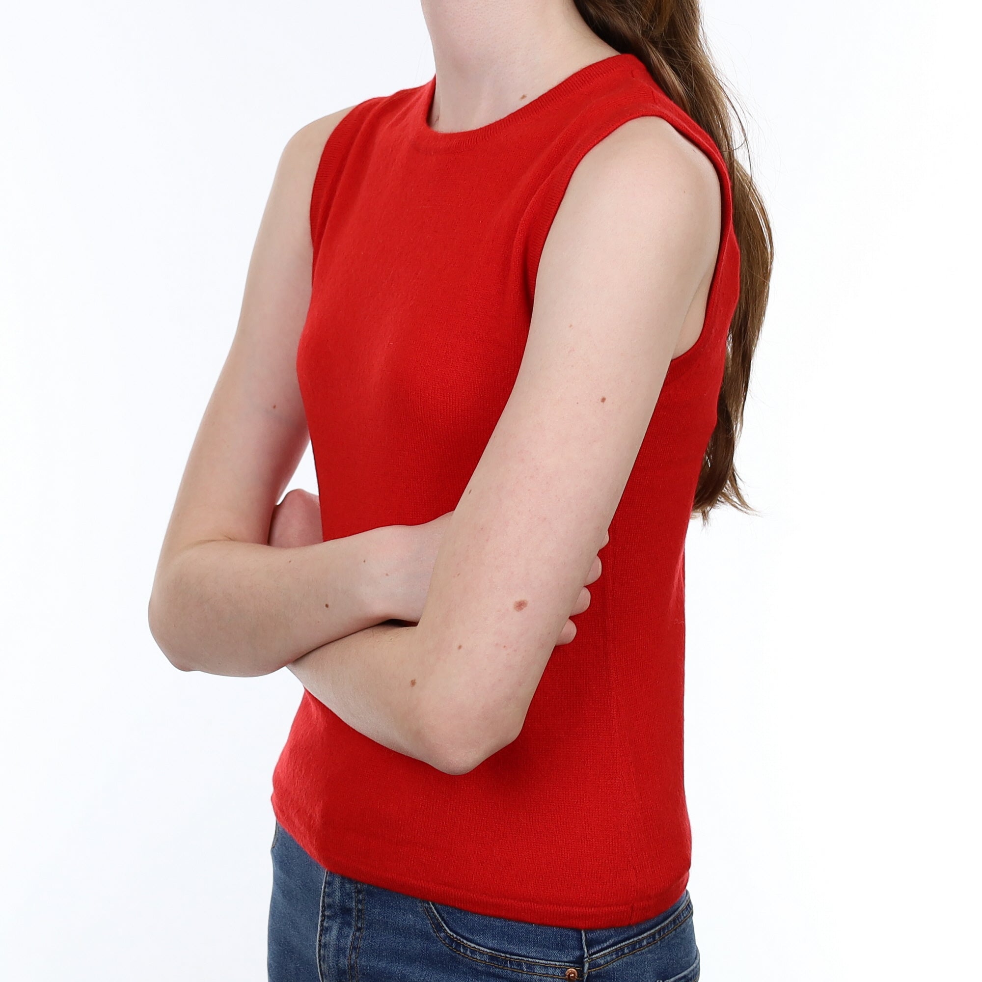 Spanish Red Cashmere Crew Neck Tank Top Extra Small