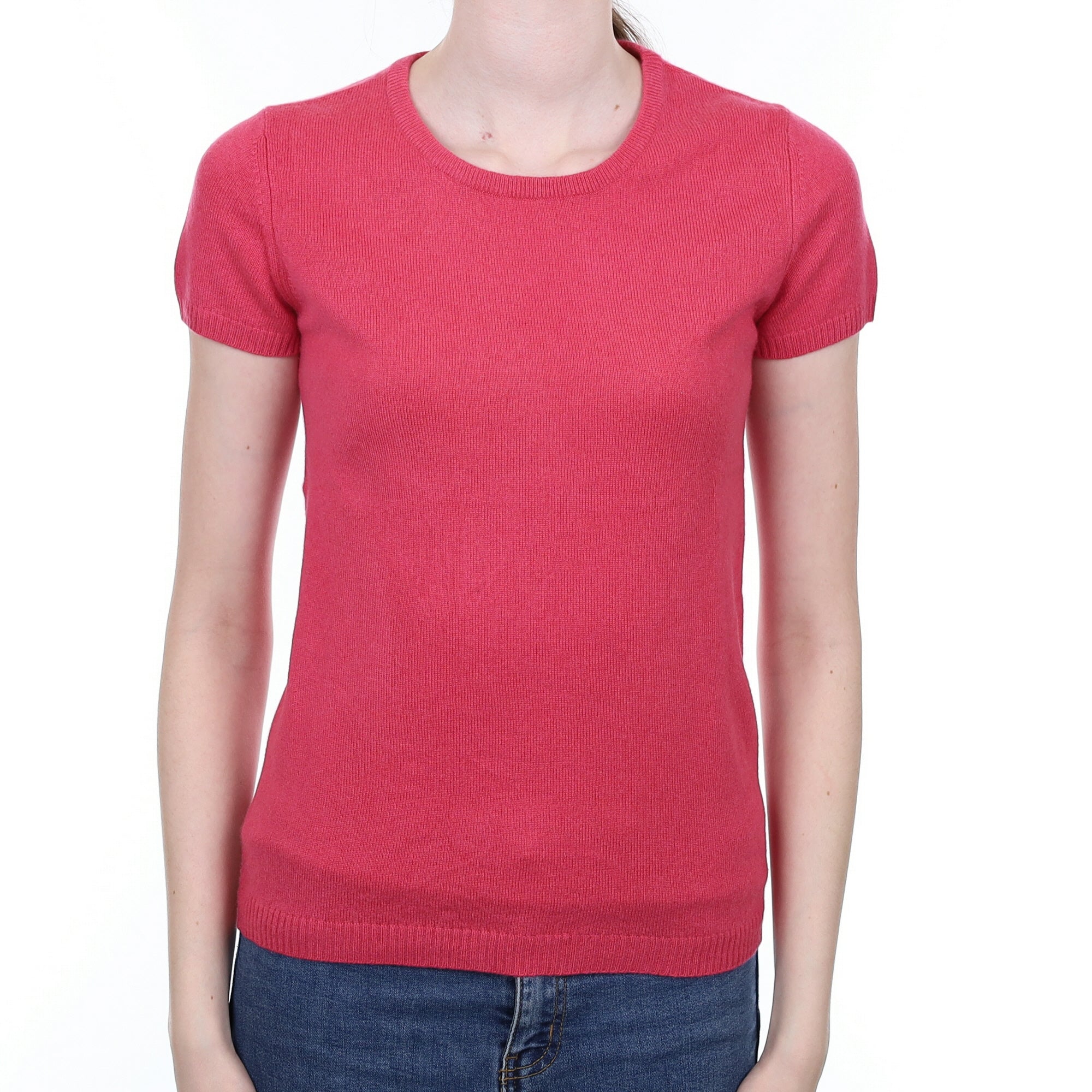 Rose Pink Cashmere Short Sleeved Crew Neck Jumper Extra Small