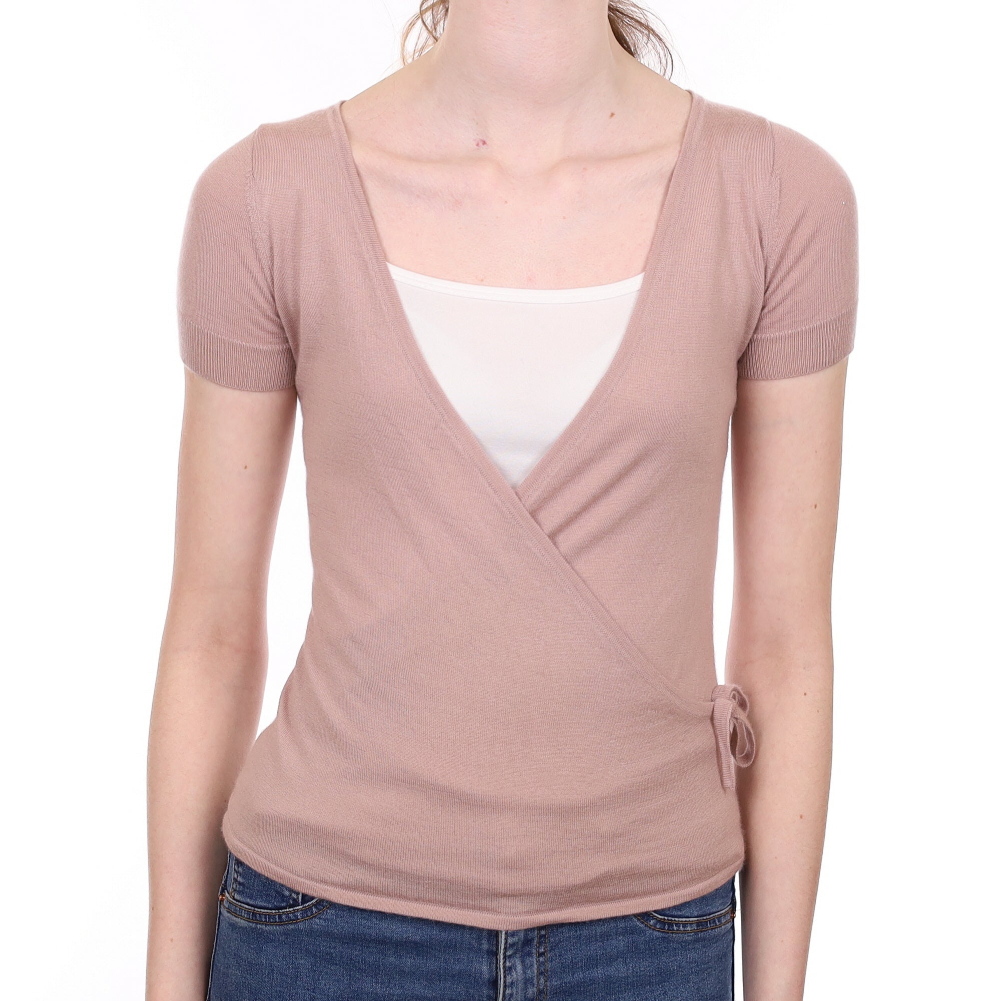 Faded Heather Cashmere V Neck Crossover Top Extra Small