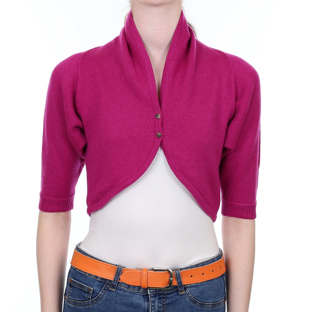 Theory Magenta Pink Cashmere Cropped collard Cardigan Extra Small