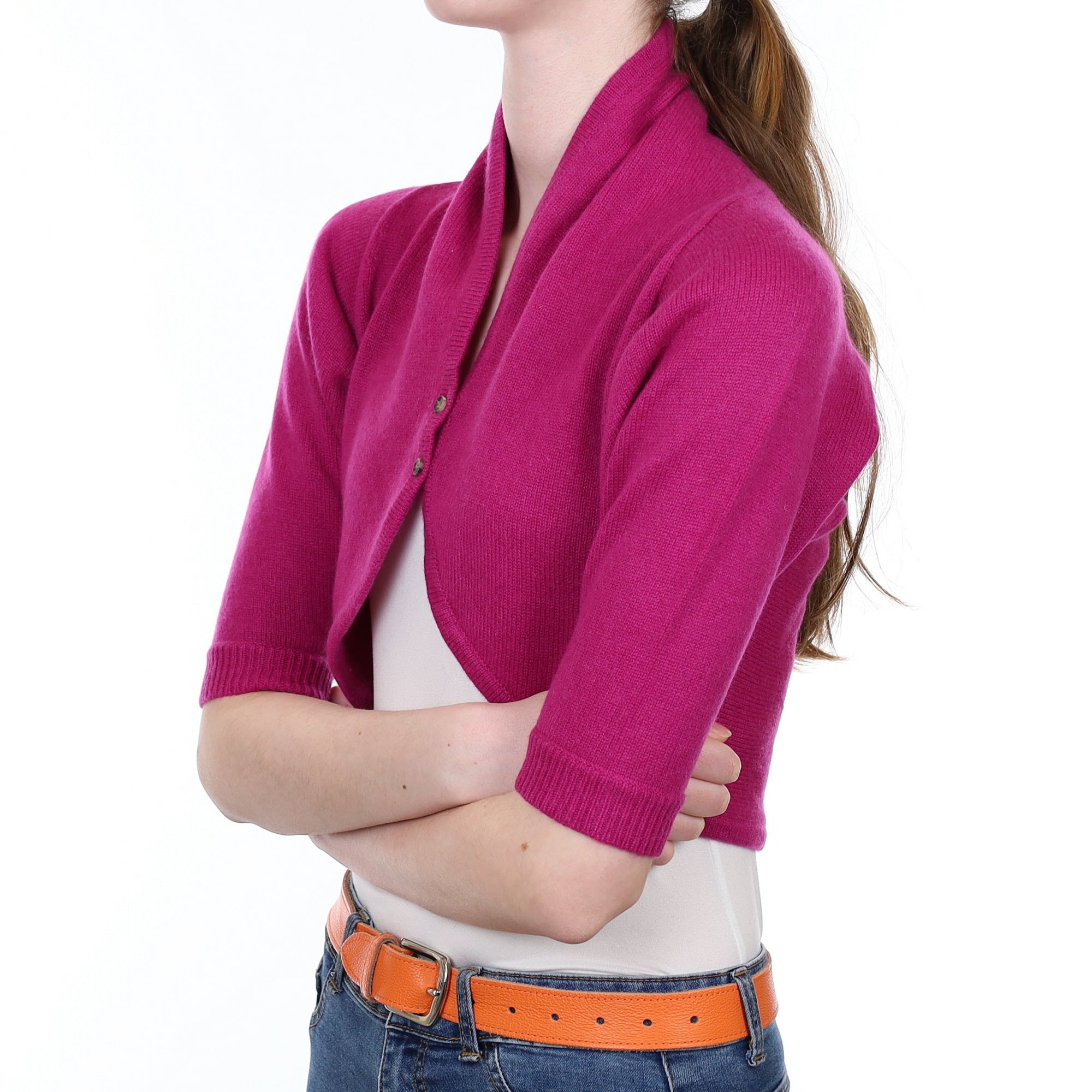 Theory Magenta Pink Cashmere Cropped collard Cardigan Extra Small