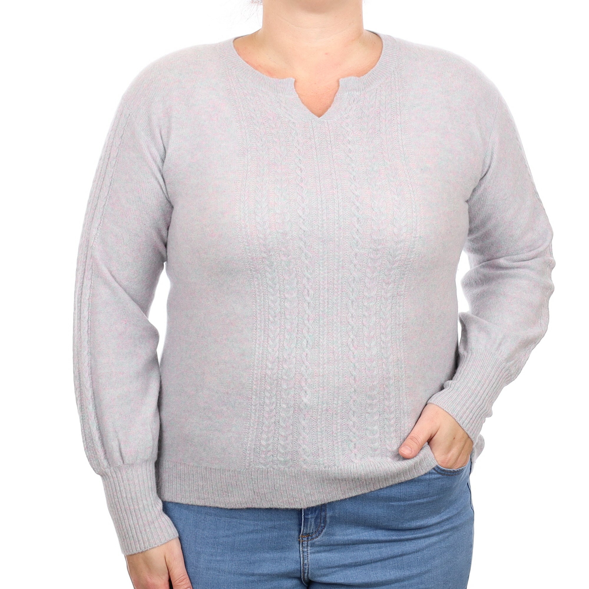 Pastel Marl Cashmere V Neck Jumper Large