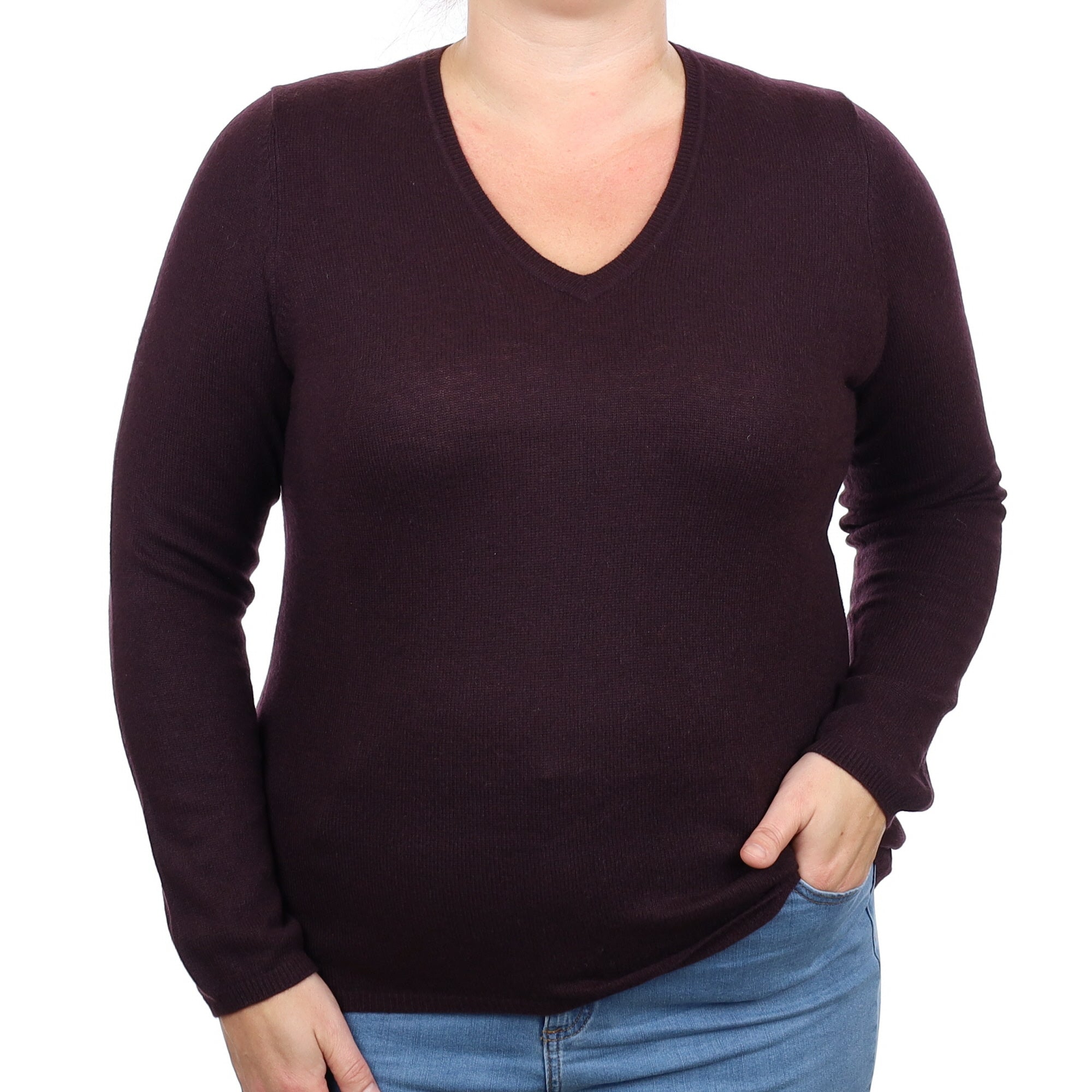 Fig Purple Lightweight Cashmere V Neck Jumper Large