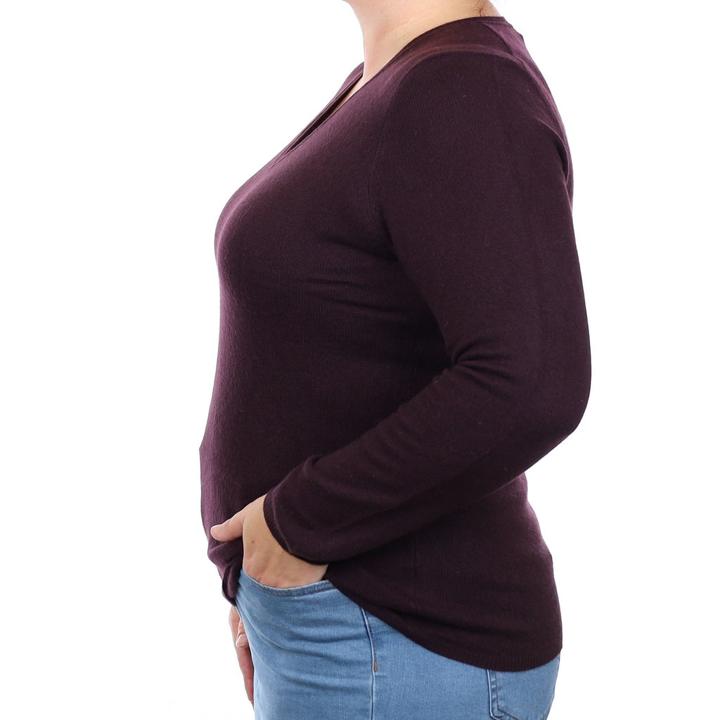 Fig Purple Lightweight Cashmere V Neck Jumper Large