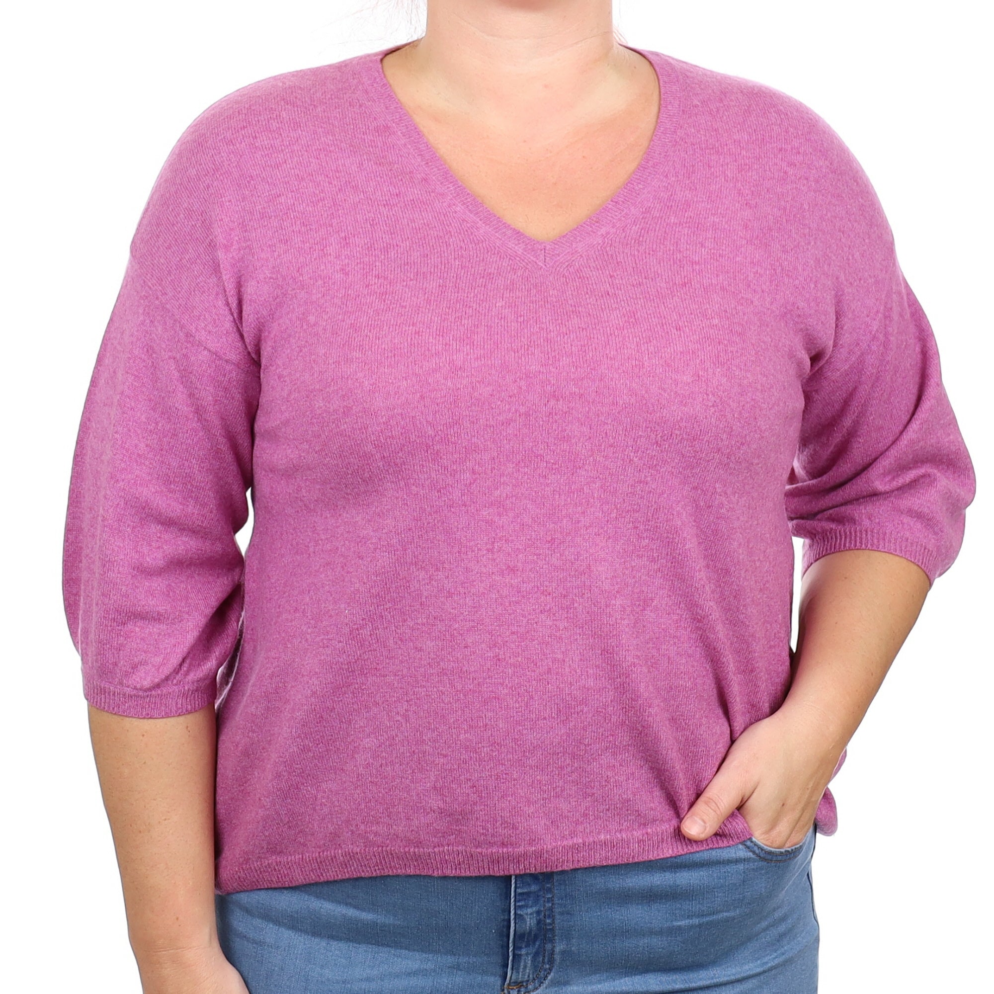 Mauve Purple Cashmere V Neck Jumper Large