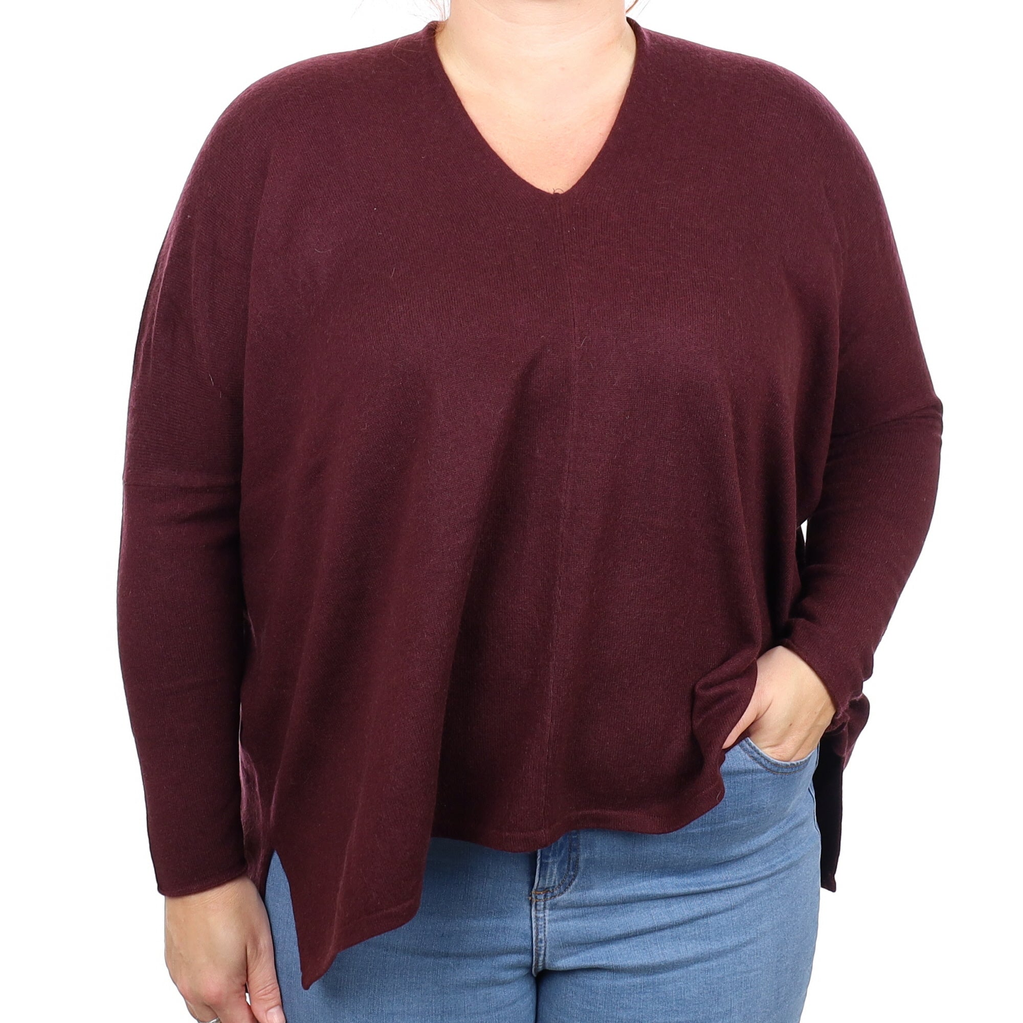 Mulberry Purple Cashmere V Neck Jumper Large