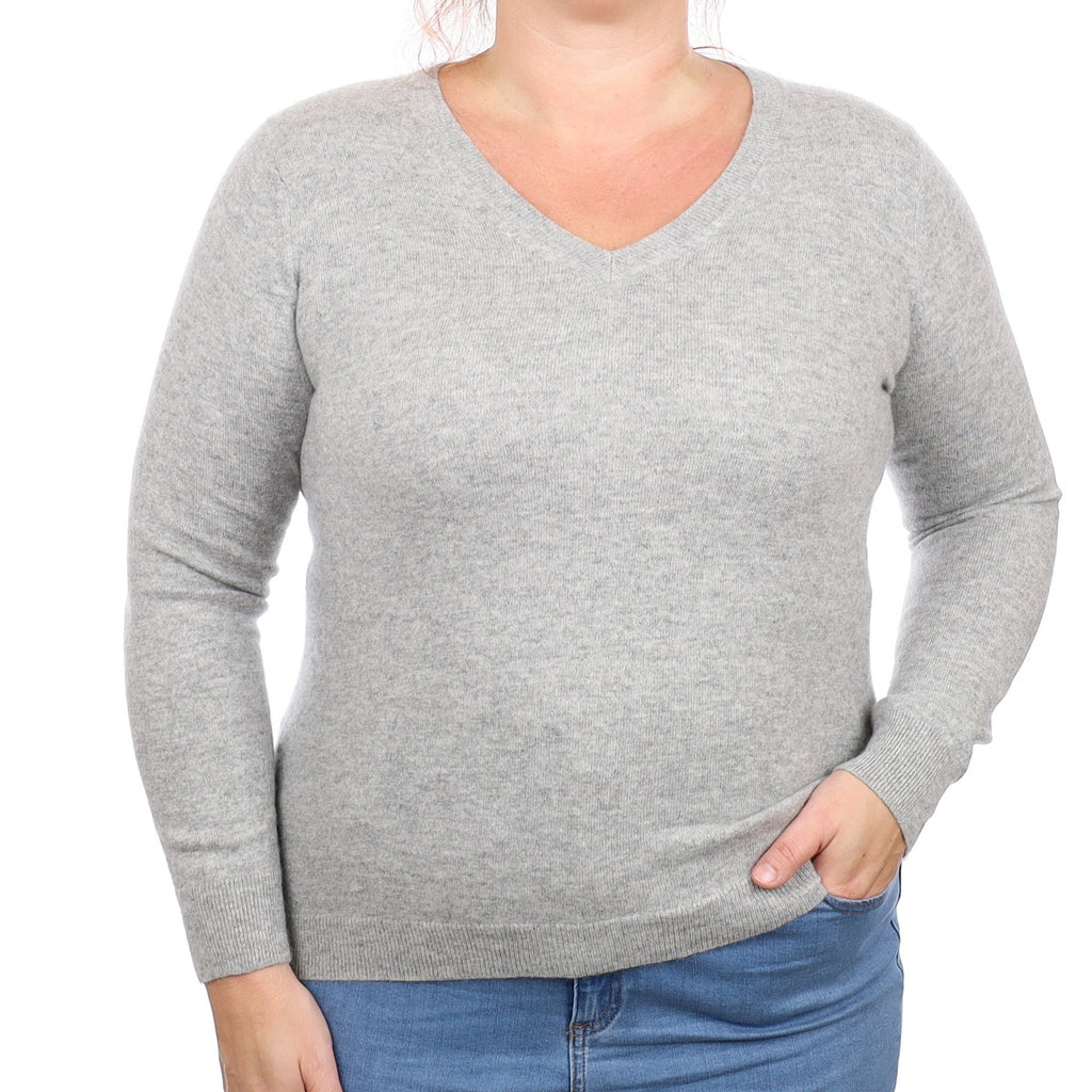 Smoke Grey Cashmere V Neck Jumper Large
