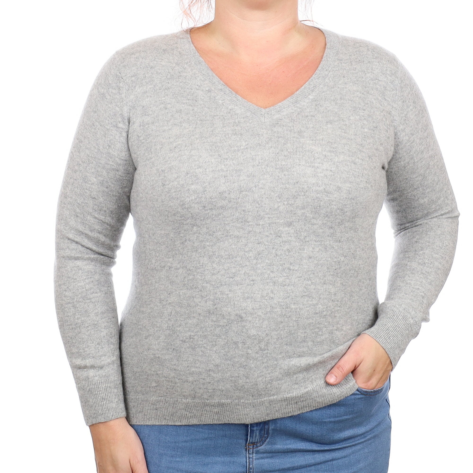 Smoke Grey Cashmere V Neck Jumper Large