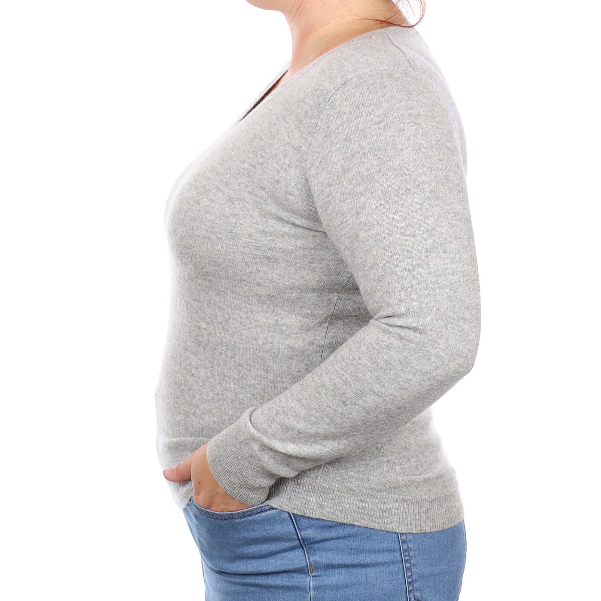 Smoke Grey Cashmere V Neck Jumper Large