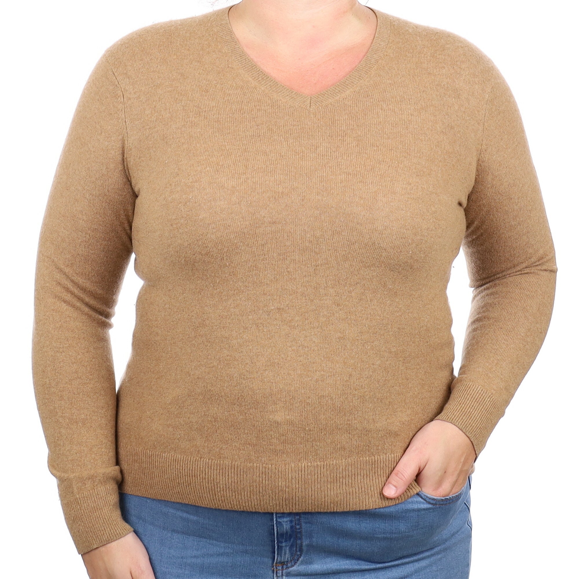 Toffee Cashmere V Neck Jumper Large