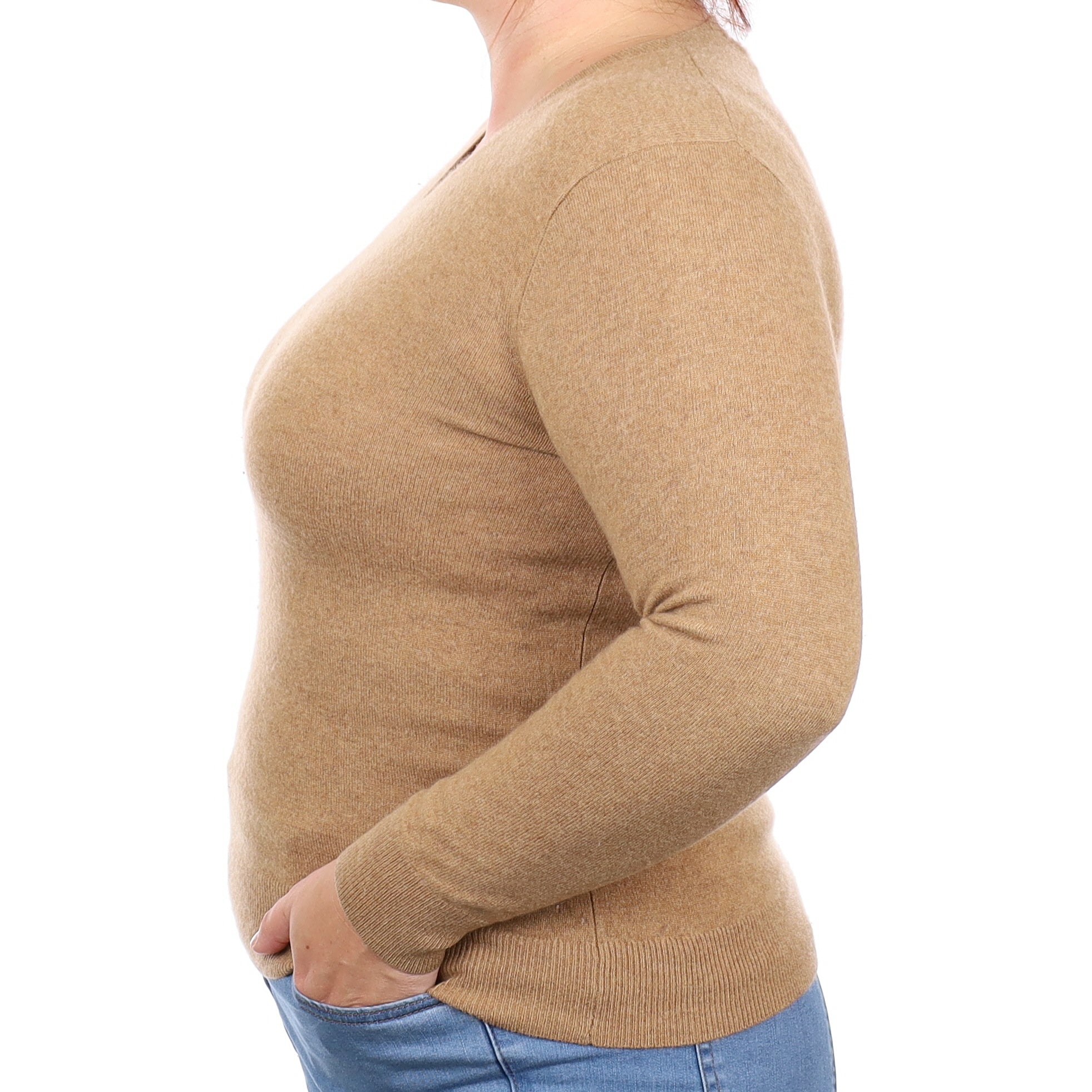 Toffee Cashmere V Neck Jumper Large