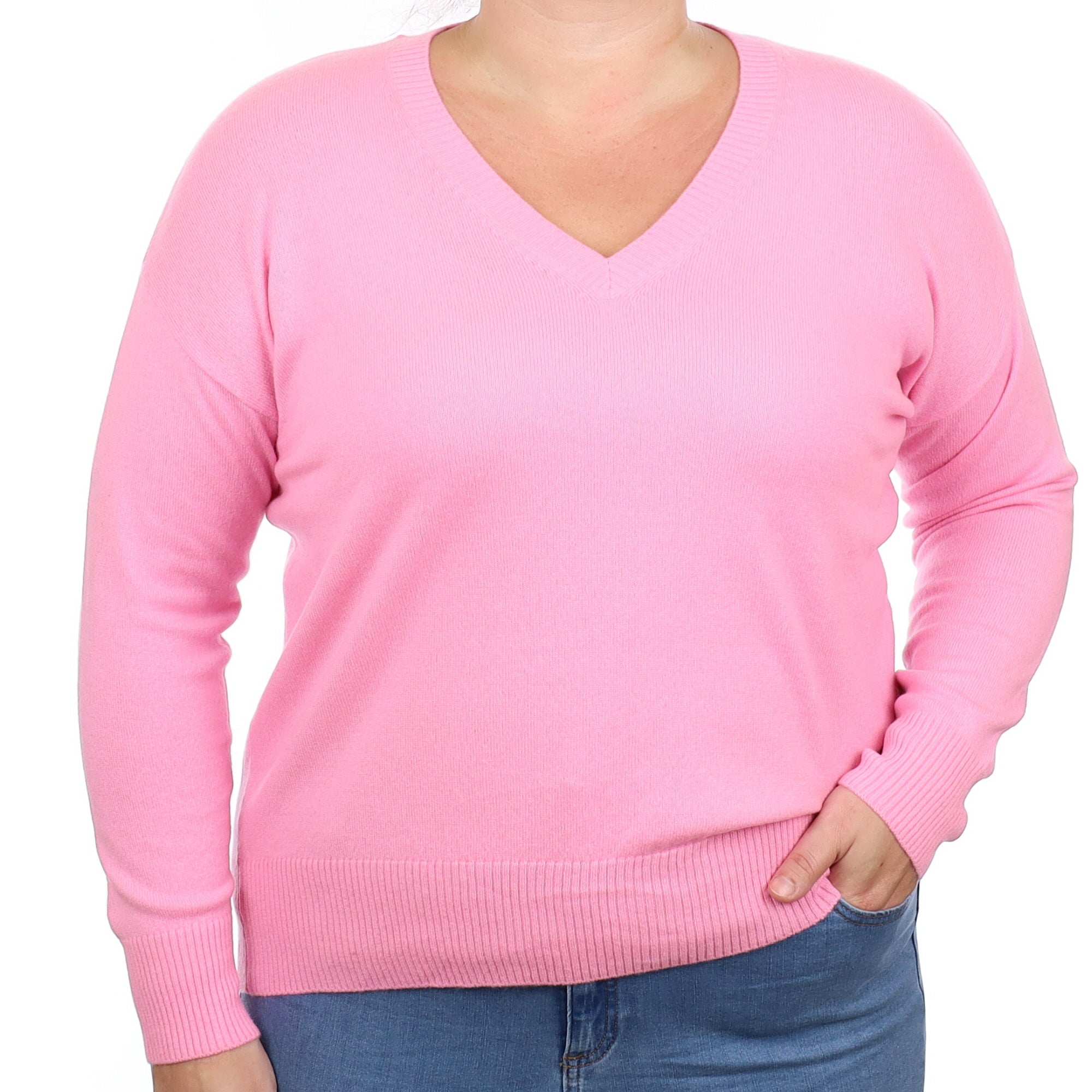 Bubblegum Pink Cashmere V Neck Jumper Large